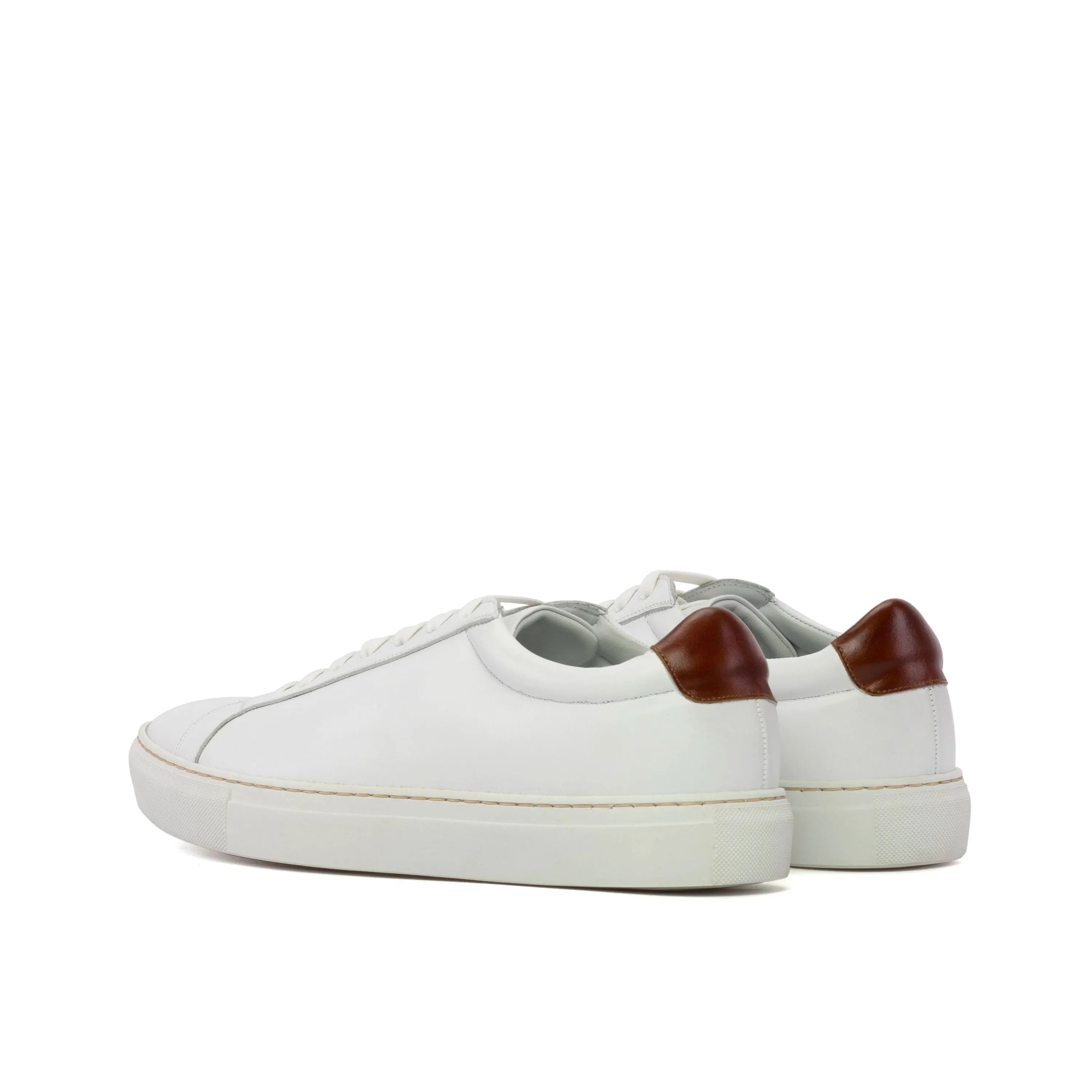 White calf leather low kick sneaker with brown heel detail, Garry V2 model