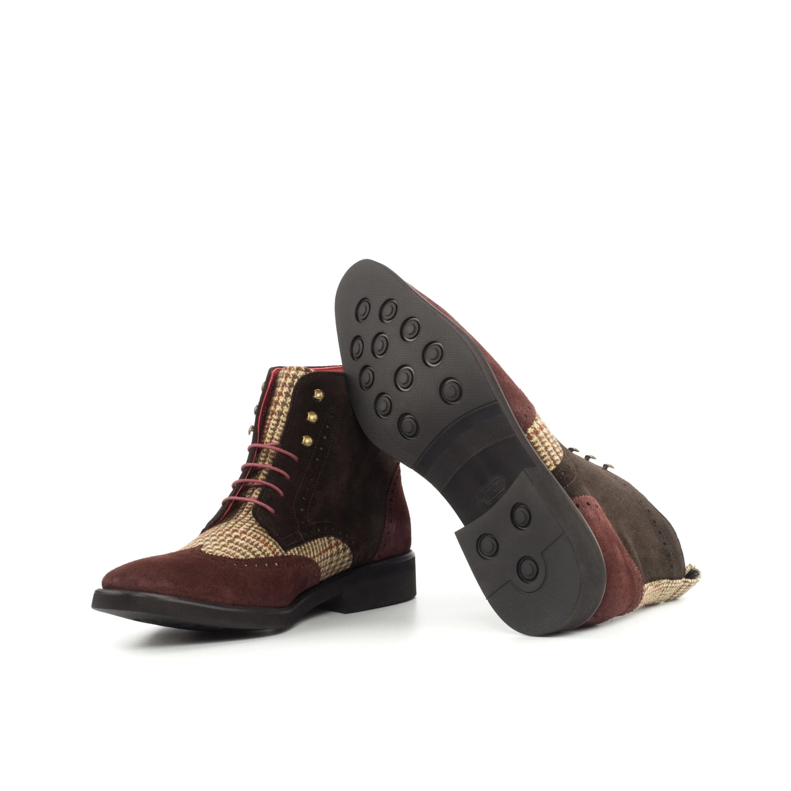 Burgundy tweed wingtip boots from General06 Military Brogue Boots collection