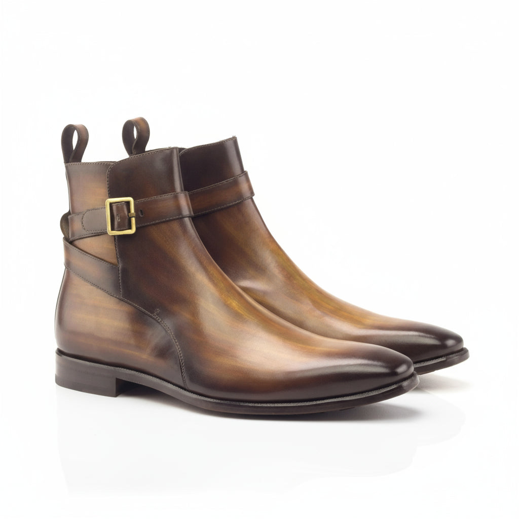 Brown leather monk strap GEO Jodhpur Patina Boots for stylish and sophisticated footwear