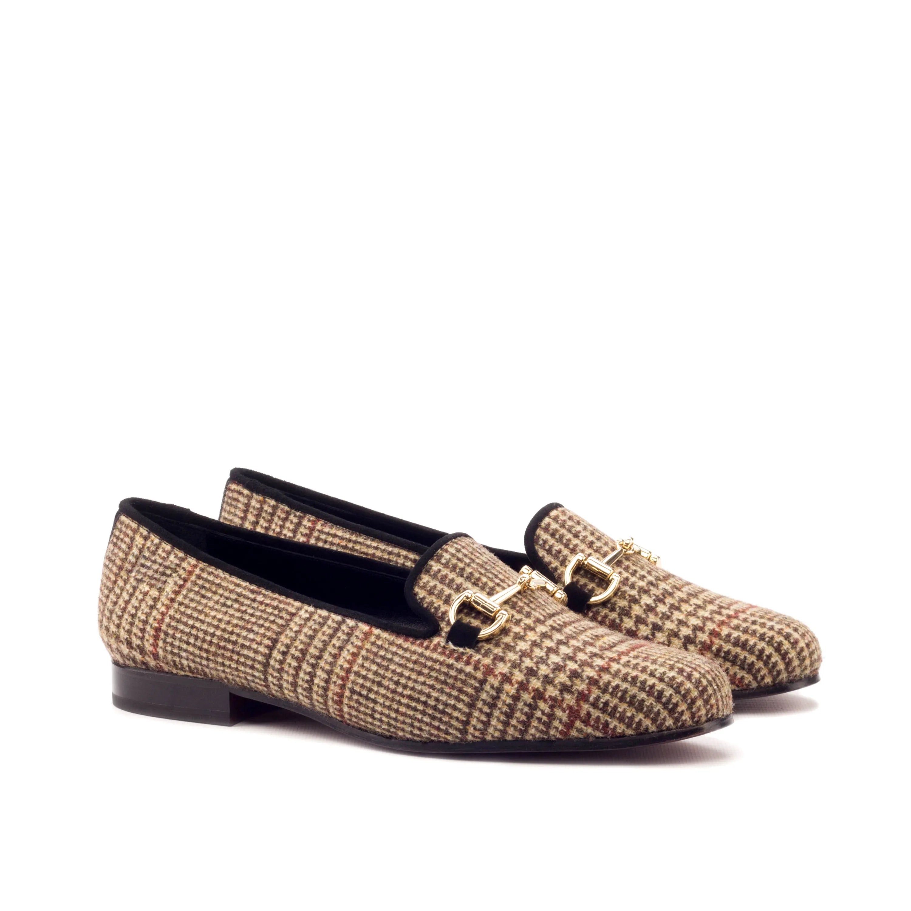 Tweed loafer shoes with gold hardware from Georgia Rose womens slip-on II collection