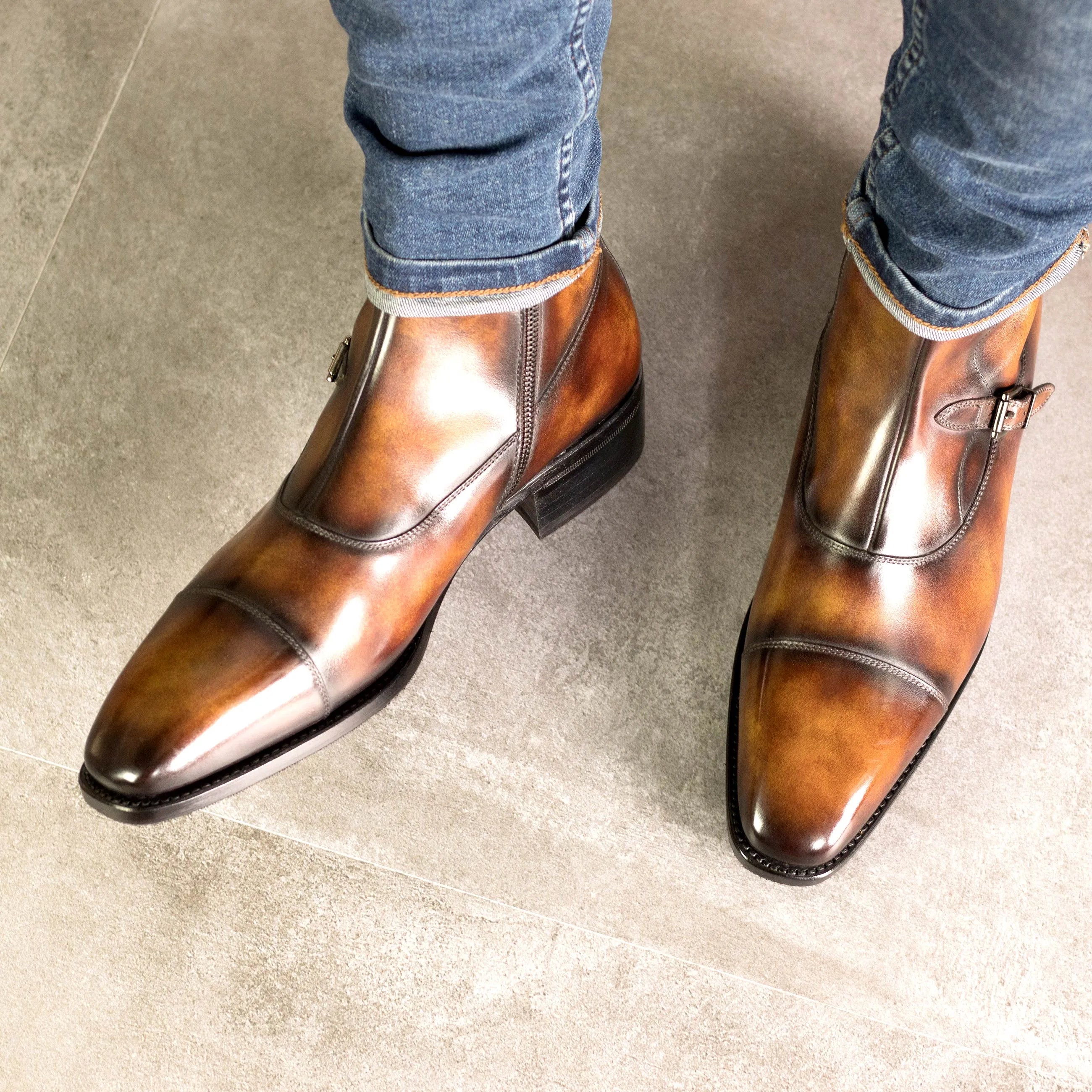 Brown leather ankle boots from the Georgo Octavian Patina collection, stylish and durable