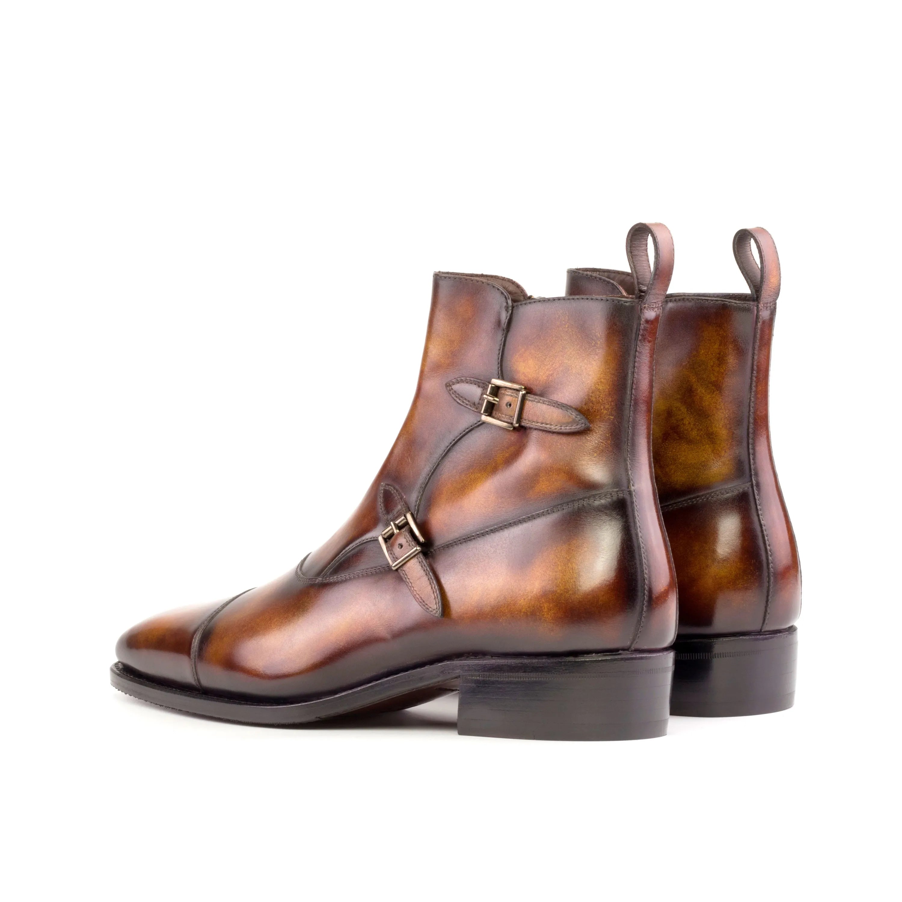 Brown leather double monk strap boots from Georgo Octavian Patina collection