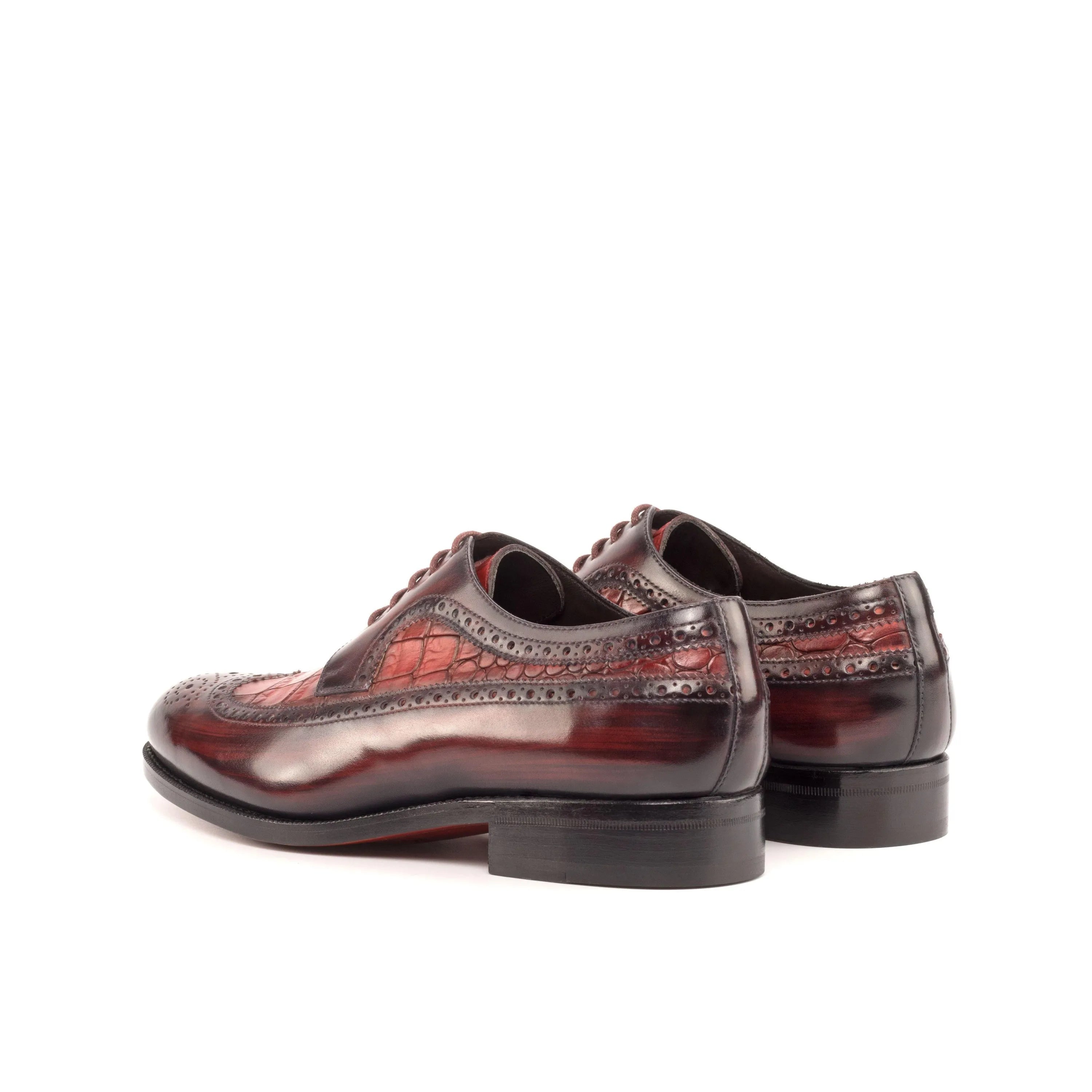 Burgundy leather wingtip shoes from Givanios Patina Longwing Blucher collection