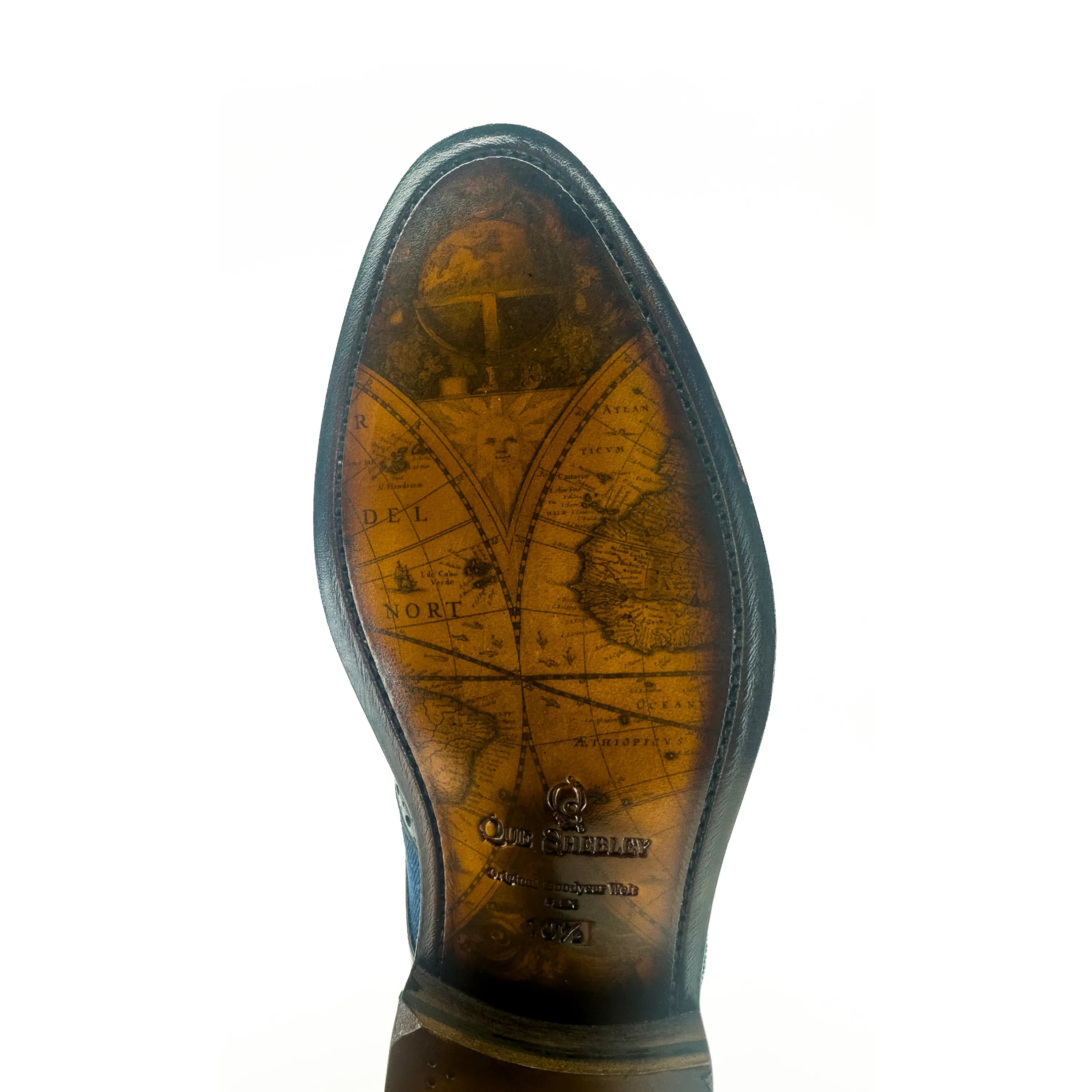 Shoe sole with a map design from Givario II Single Monk Patina Shoes collection