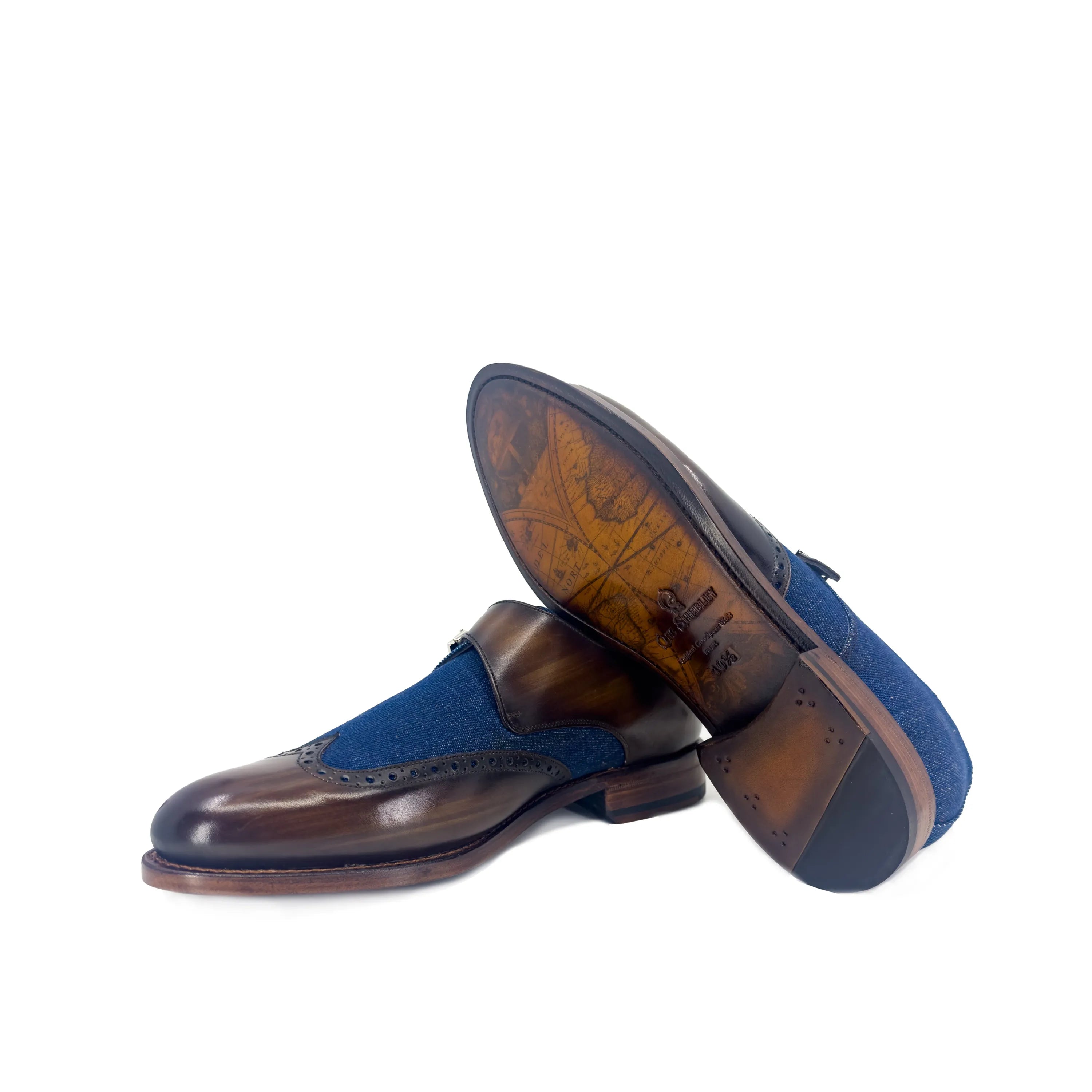 Brown and blue Givario Single Monk Patina Shoes featuring elegant leather design