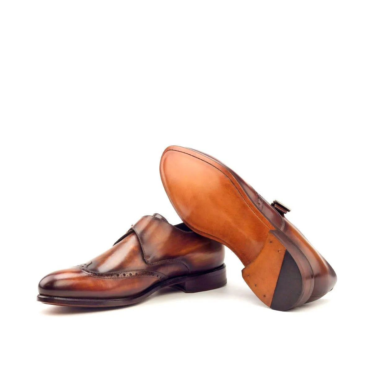 Brown leather Givio Single Monk Patina Shoes showcasing elegant craftsmanship