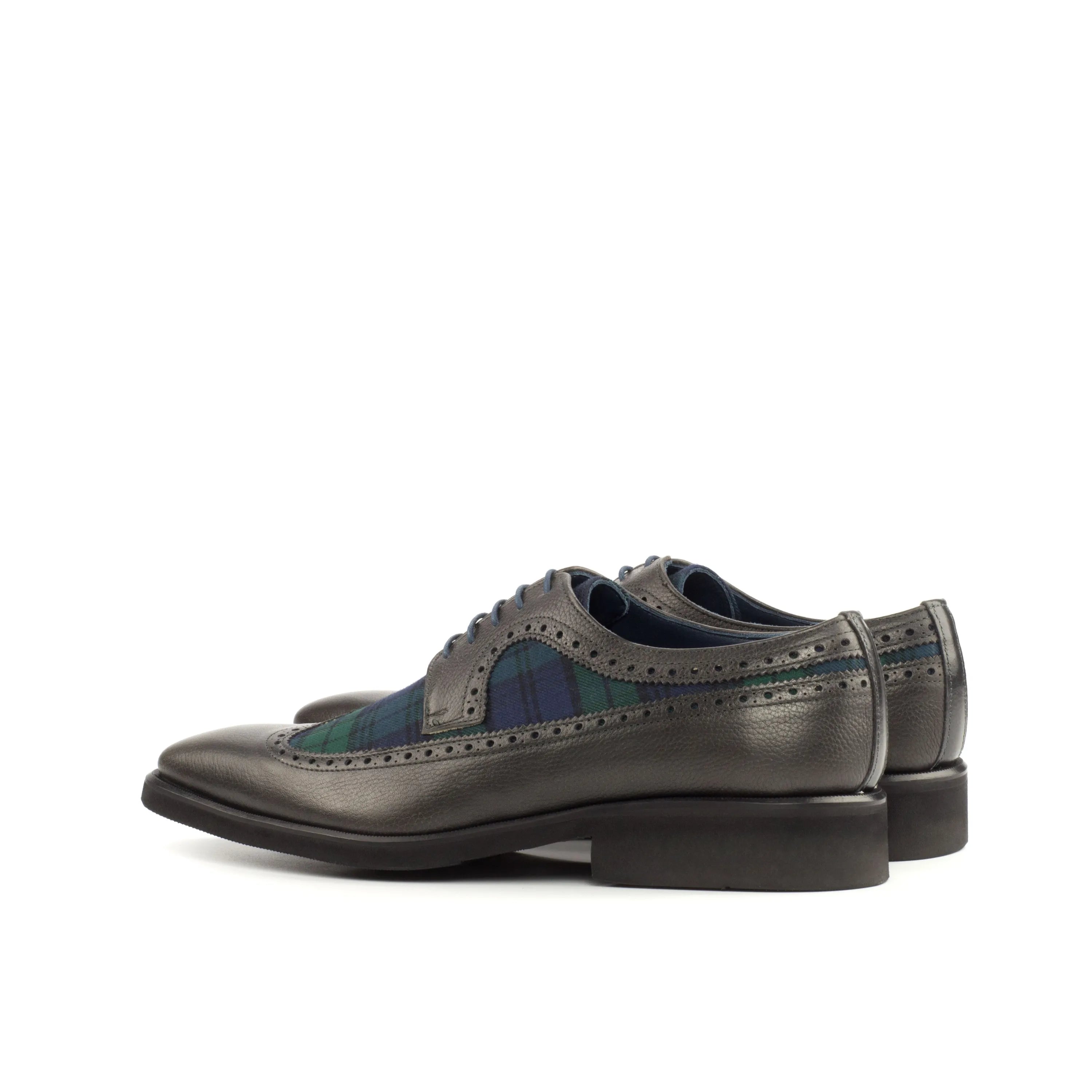 Gray leather and plaid dress shoes, GM05 Longwing Blucher, ideal for stylish occasions
