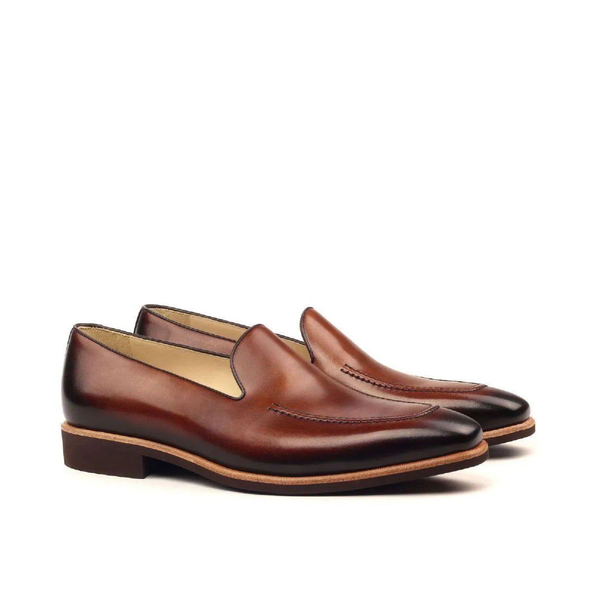 Pair of brown painted calf leather loafers in the Gold Loafers product range