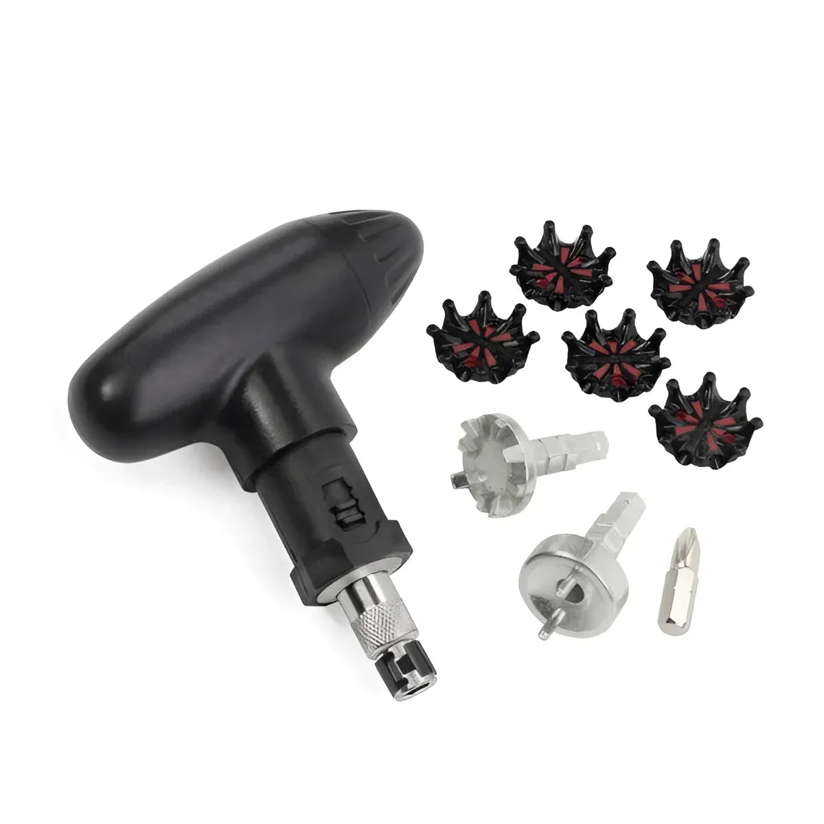 Golf Shoes Spikes Repair Kit featuring an adjustment tool, tees, and adapters