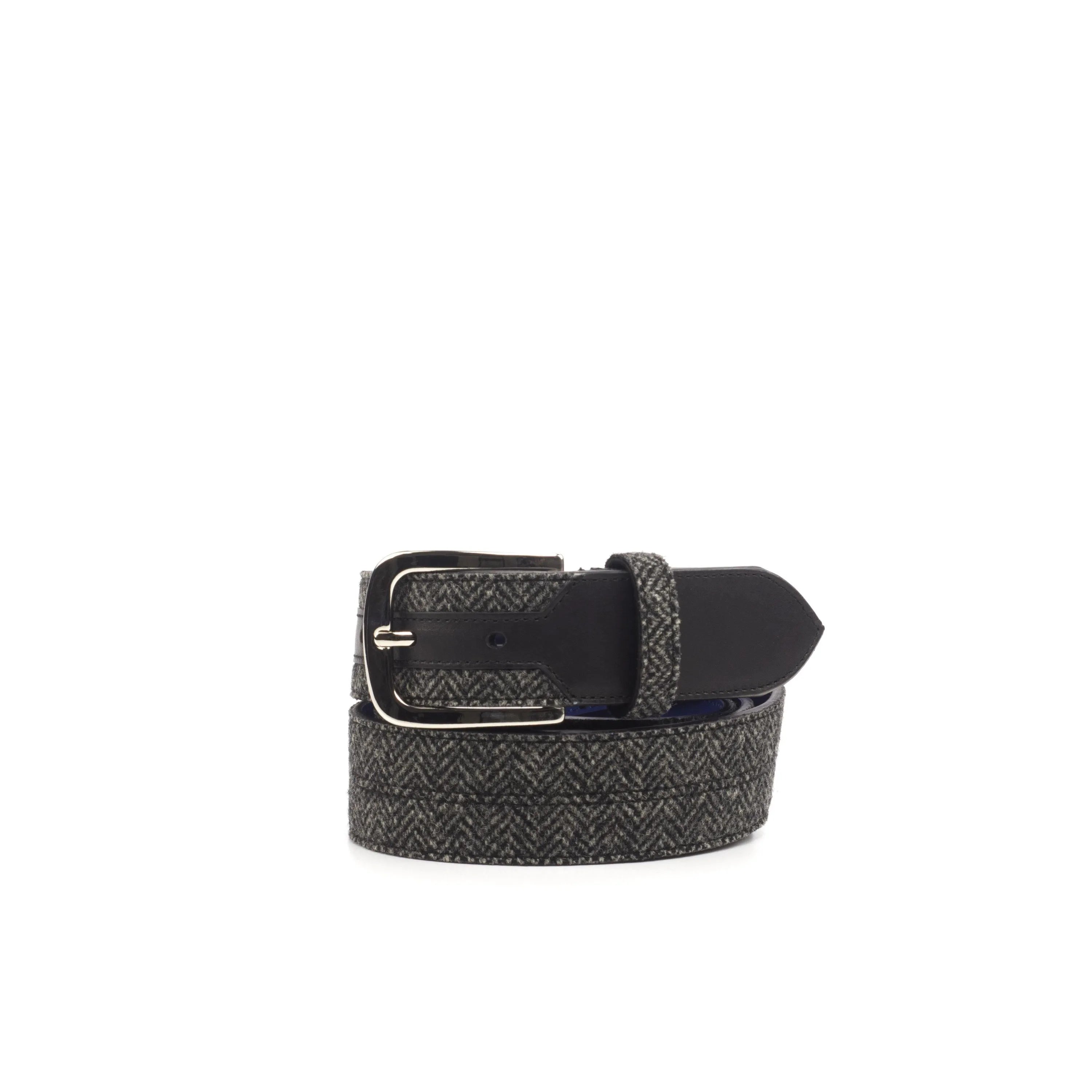 Gray Herringbone Gospodin Marseille Belt with Black Leather Accents for Men