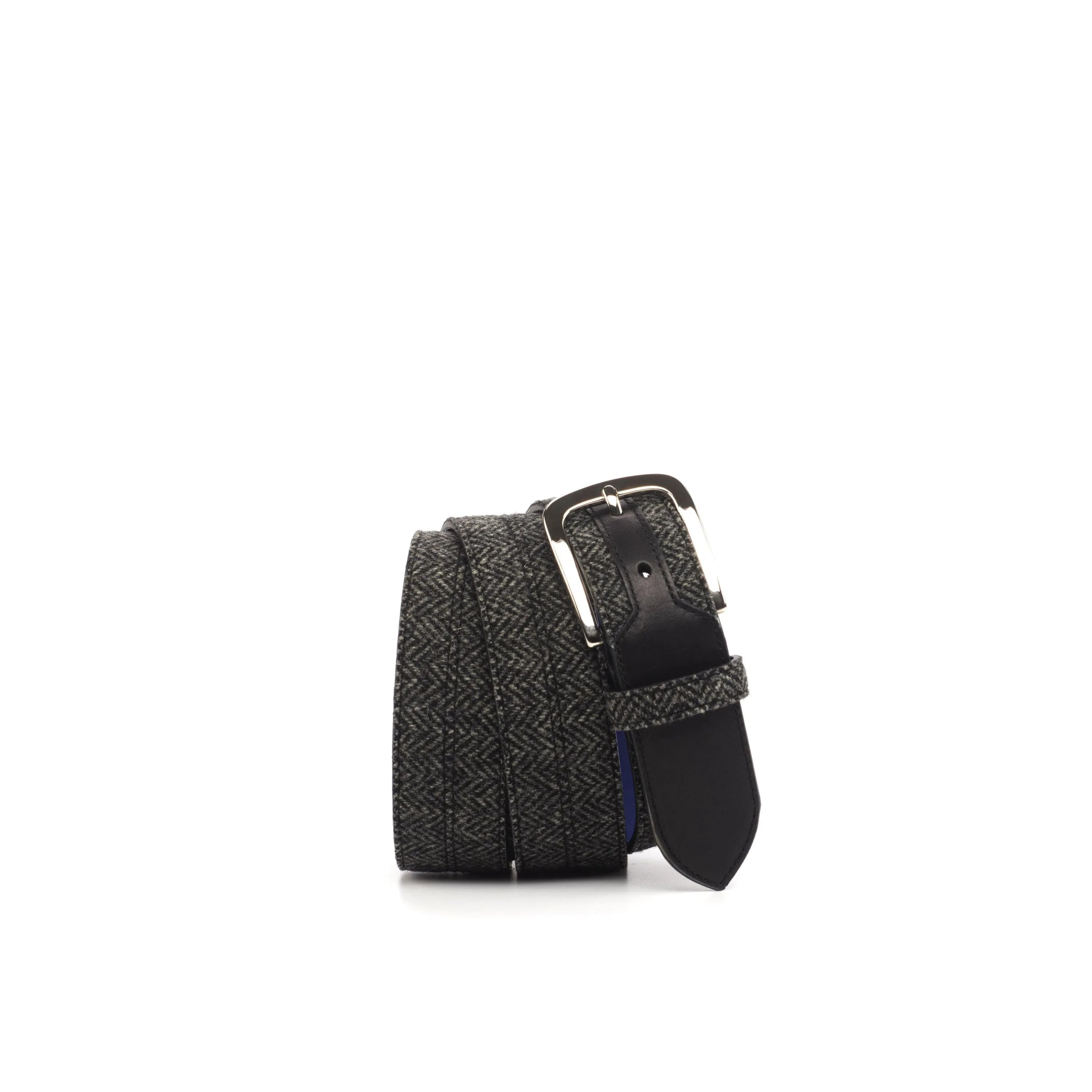 Gray herringbone Gospodin Marseille Belt with black leather and silver buckle