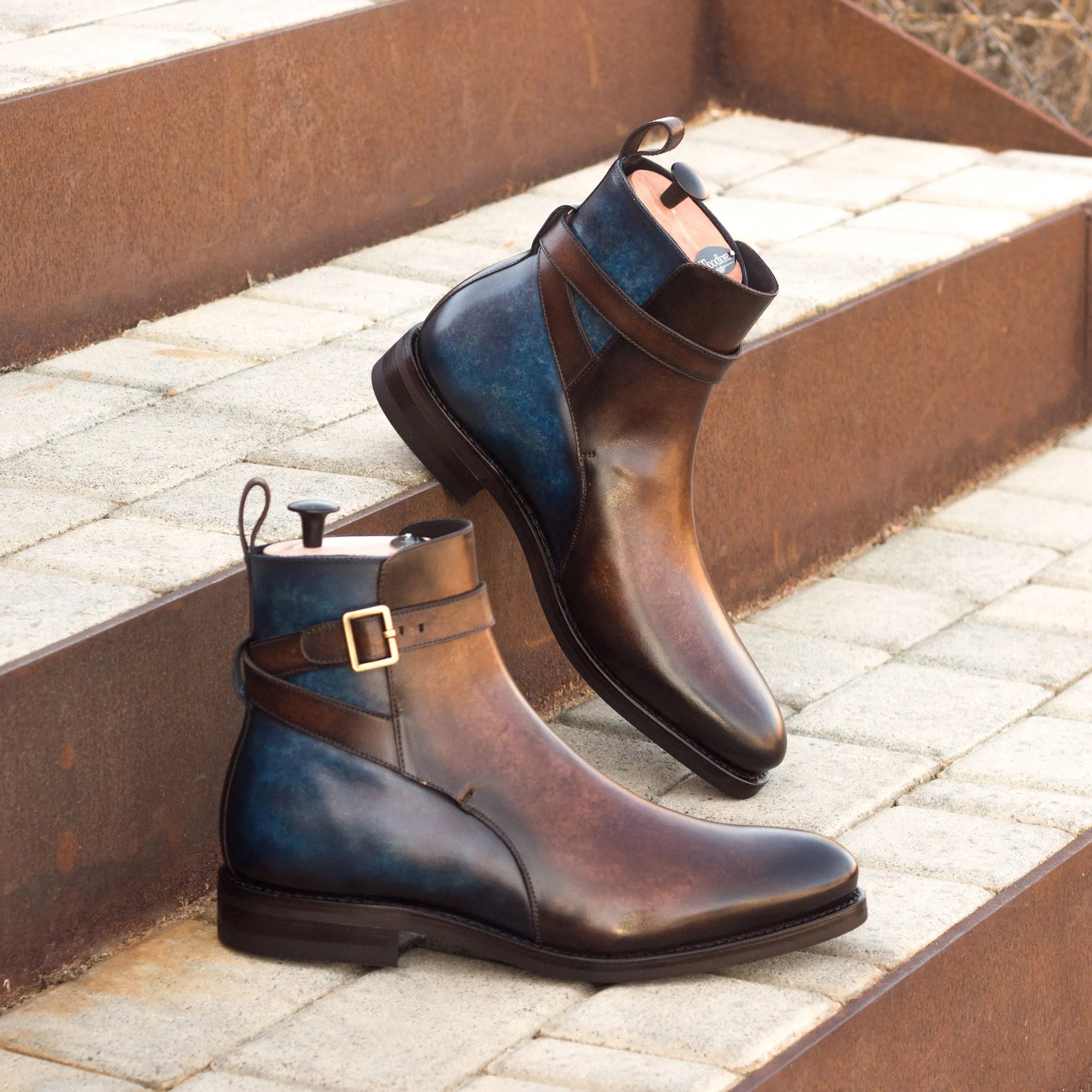 Two-tone leather ankle boots, Haile Jodhpur Patina, stylish Jodhpur Patina Boots