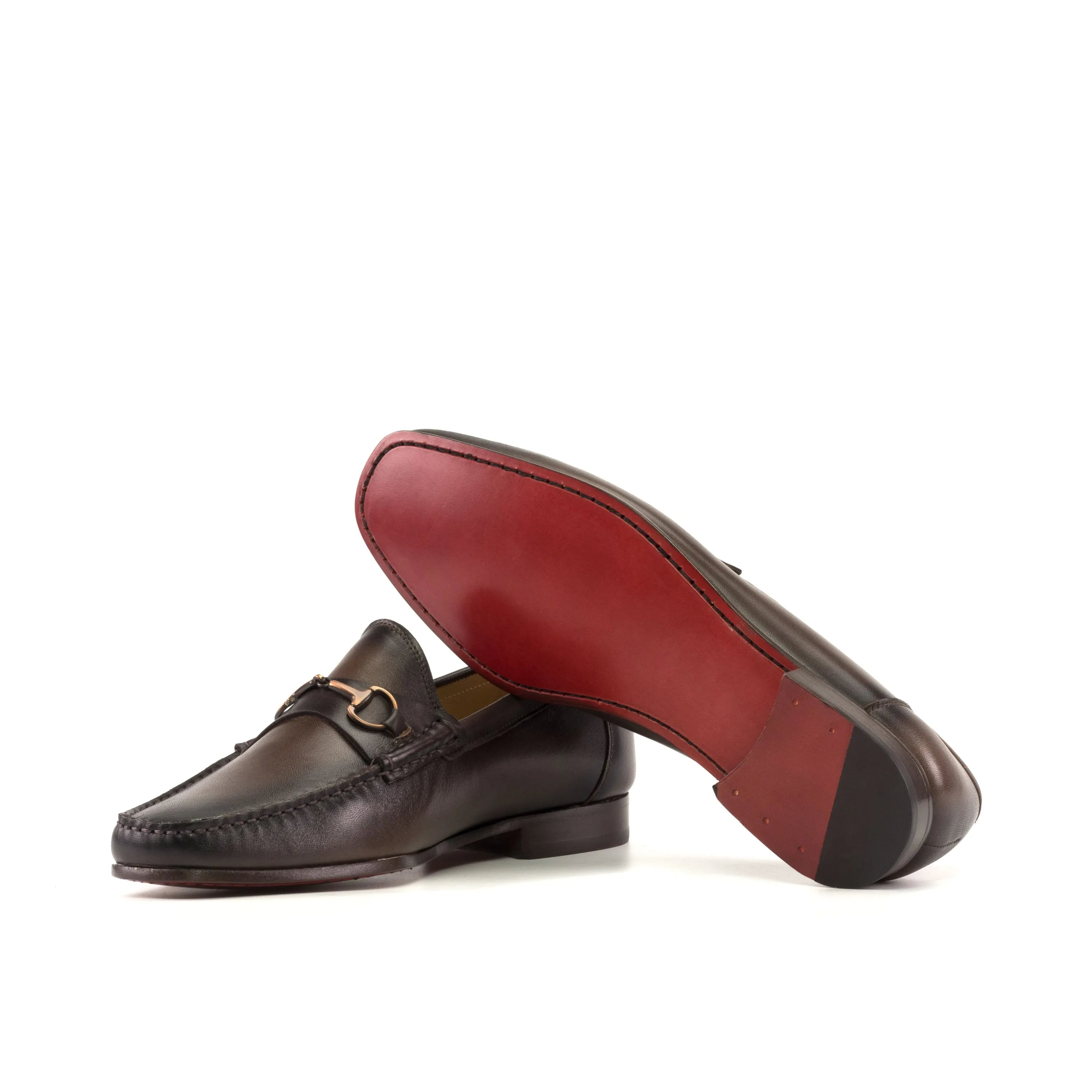 Brown leather loafers with red soles, Hailin Moccasin, luxury bespoke shoes for men