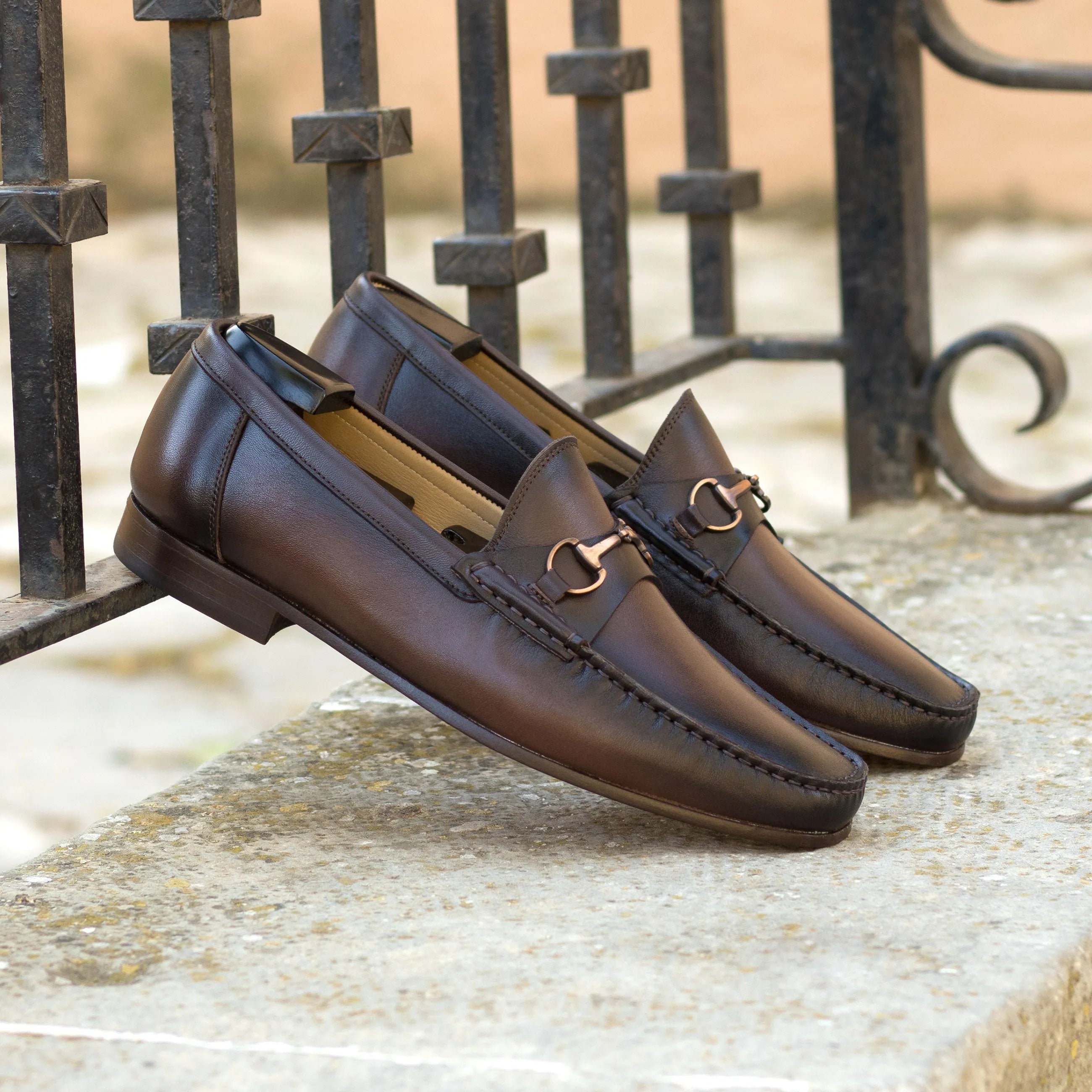 Pair of brown leather loafers from Hailin Moccasin, luxury bespoke shoes for men