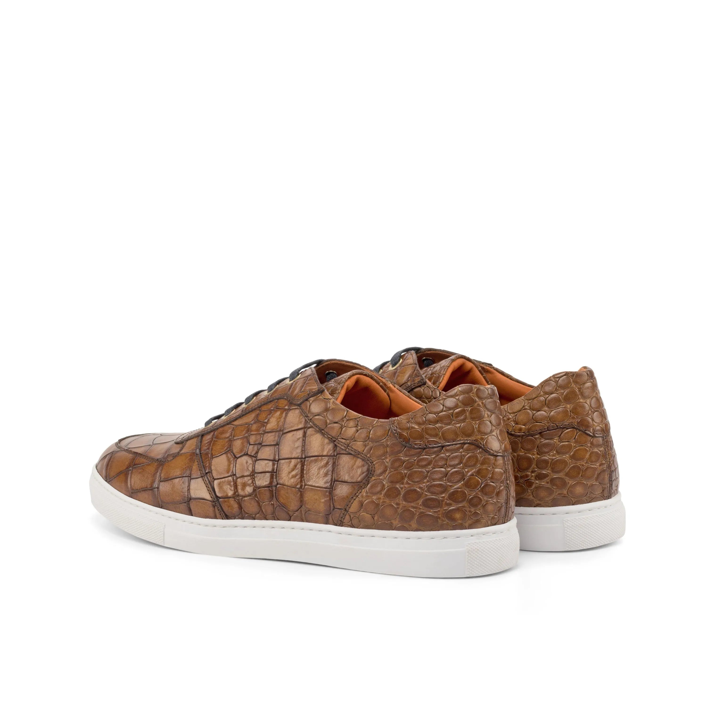 Brown crocodile-patterned leather Hamalaya Low Top Sneaker, luxury bespoke shoes for men