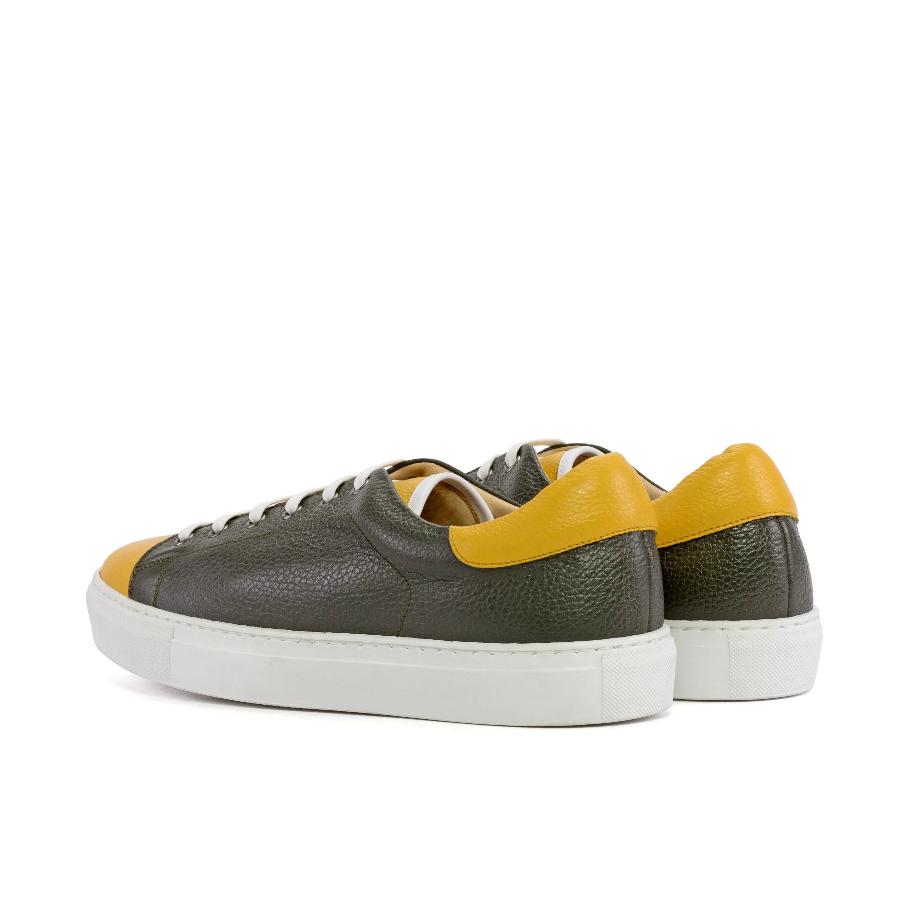 Olive and yellow leather Harlem Trainer Sneaker II featuring grain calf leather design