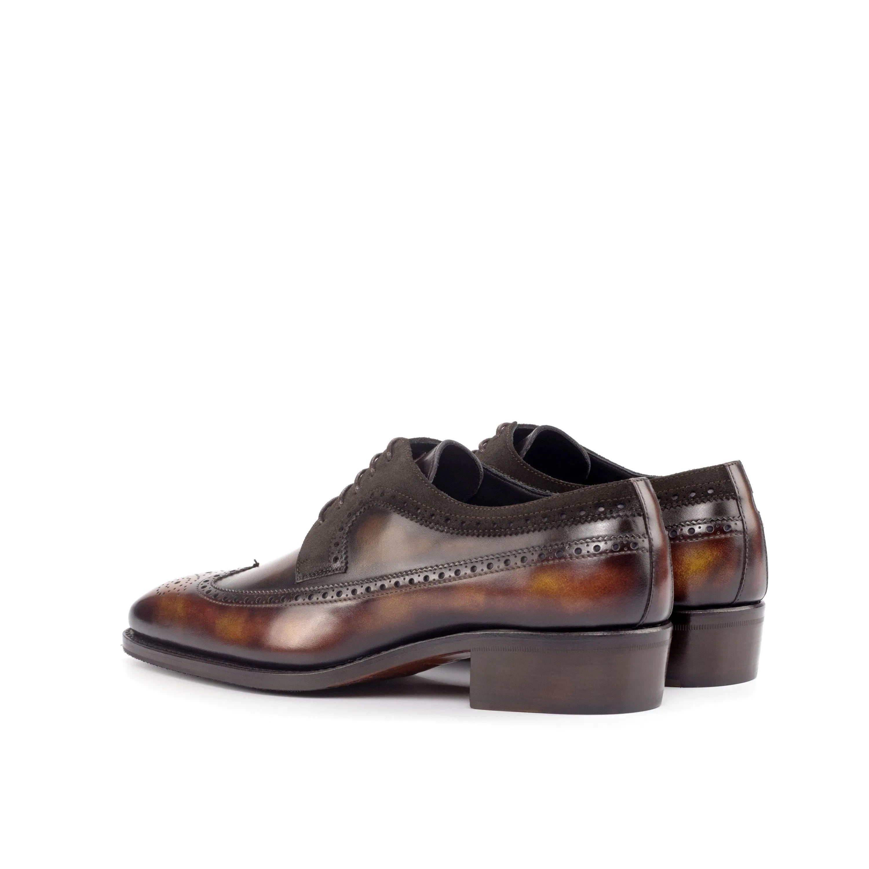 Brown leather wingtip dress shoes, Harvey Patina Longwing Blucher, elegant footwear option