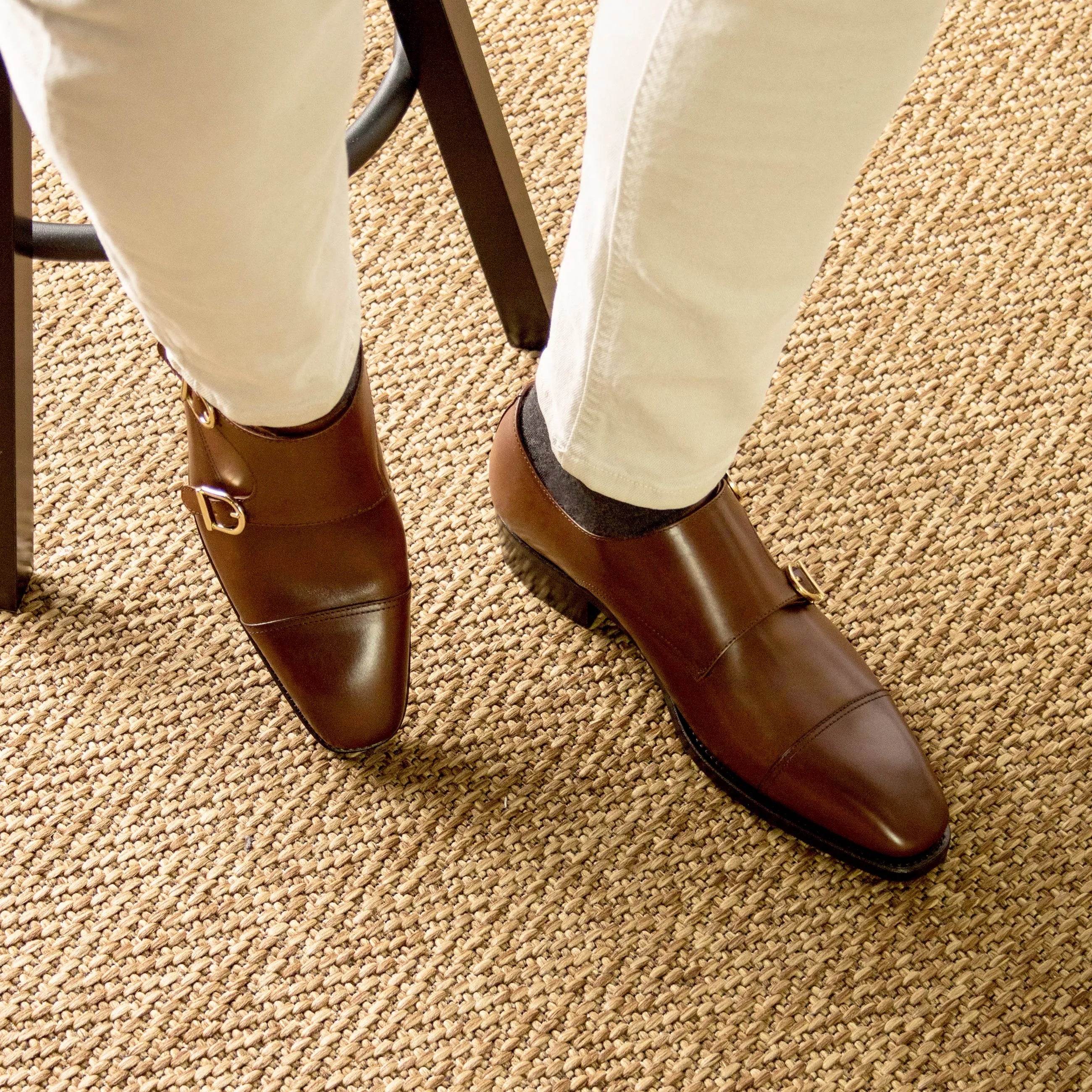 Brown leather Haven Double Monk shoes featuring a stylish double monk strap design