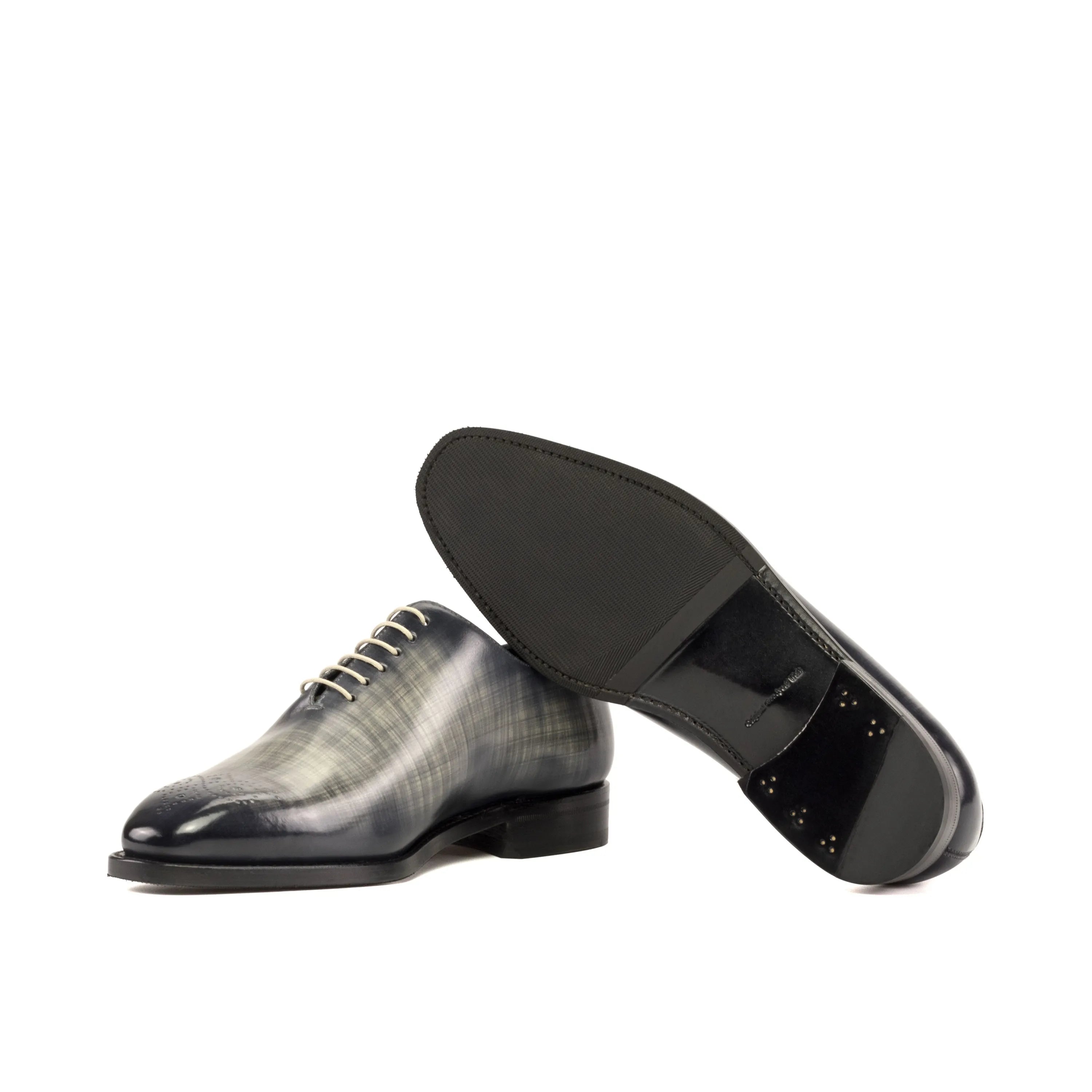 Gray leather dress shoes featured in Havier Whole Cut Patina Shoes collection