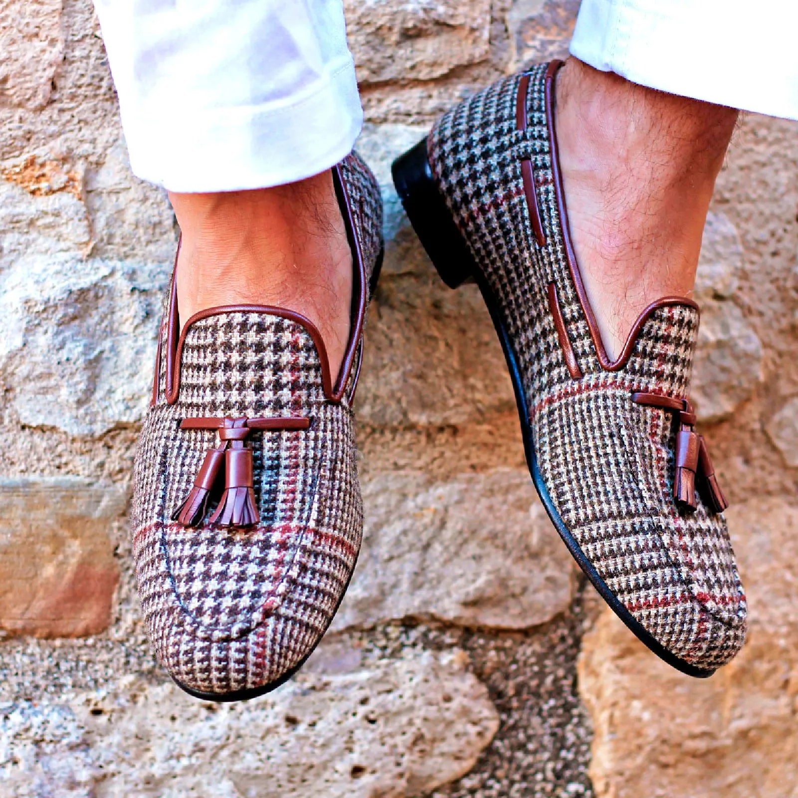 Tasseled Houndstooth Loafers from Hendricks Loafers, luxury bespoke shoes for men