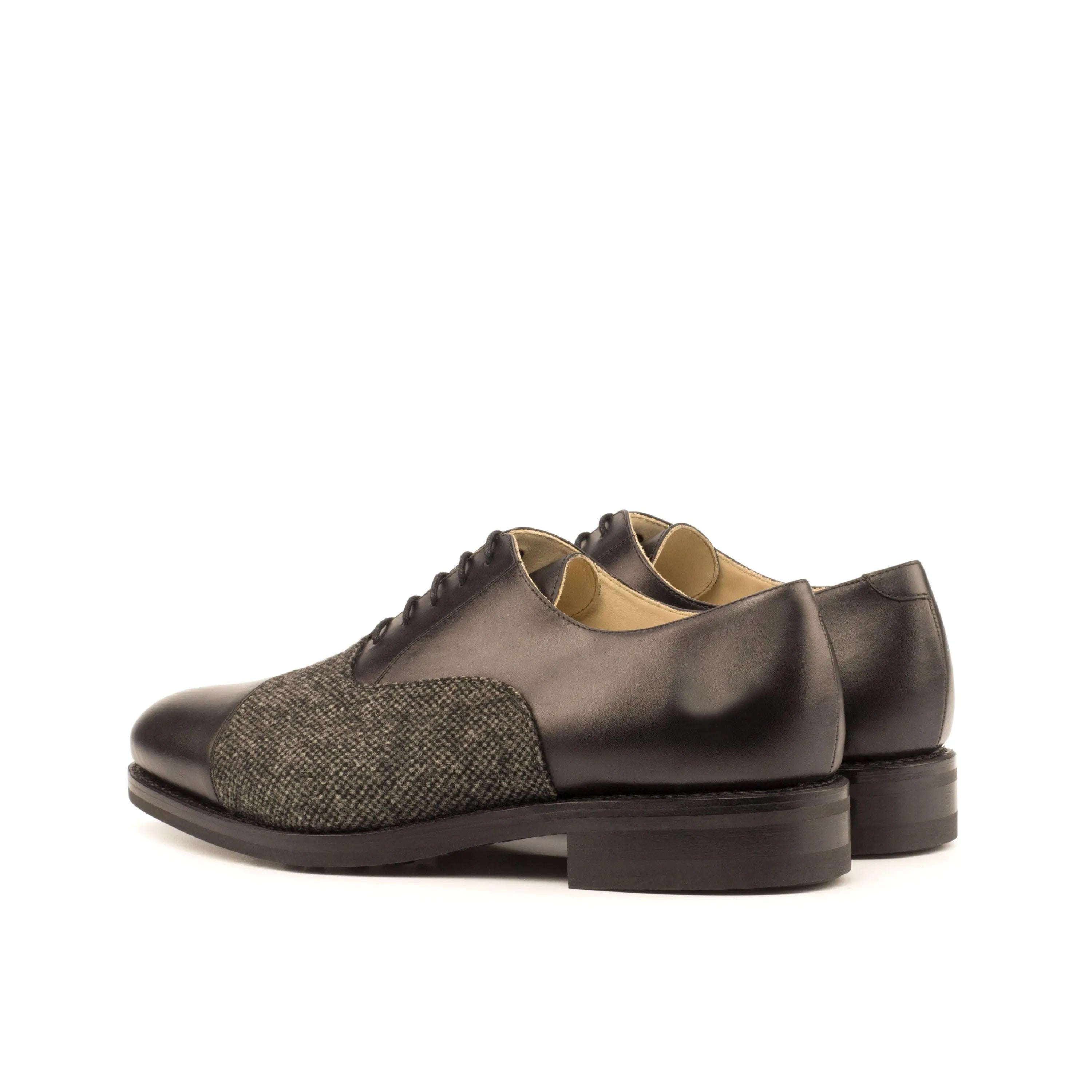 Black leather and tweed Henry Oxford Shoes for a refined formal look