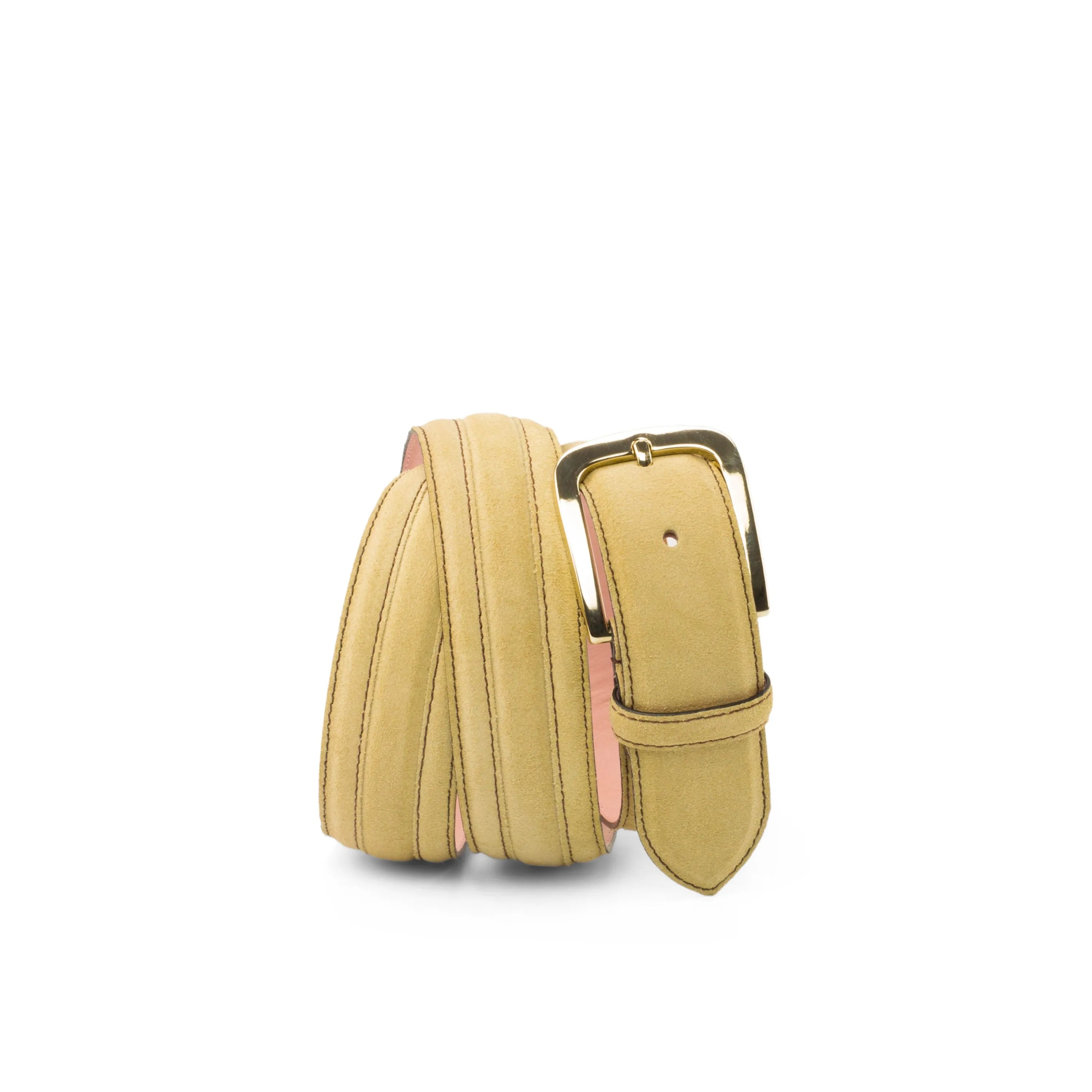 Beige leather Hinto Venice Belt featuring a luxurious gold buckle