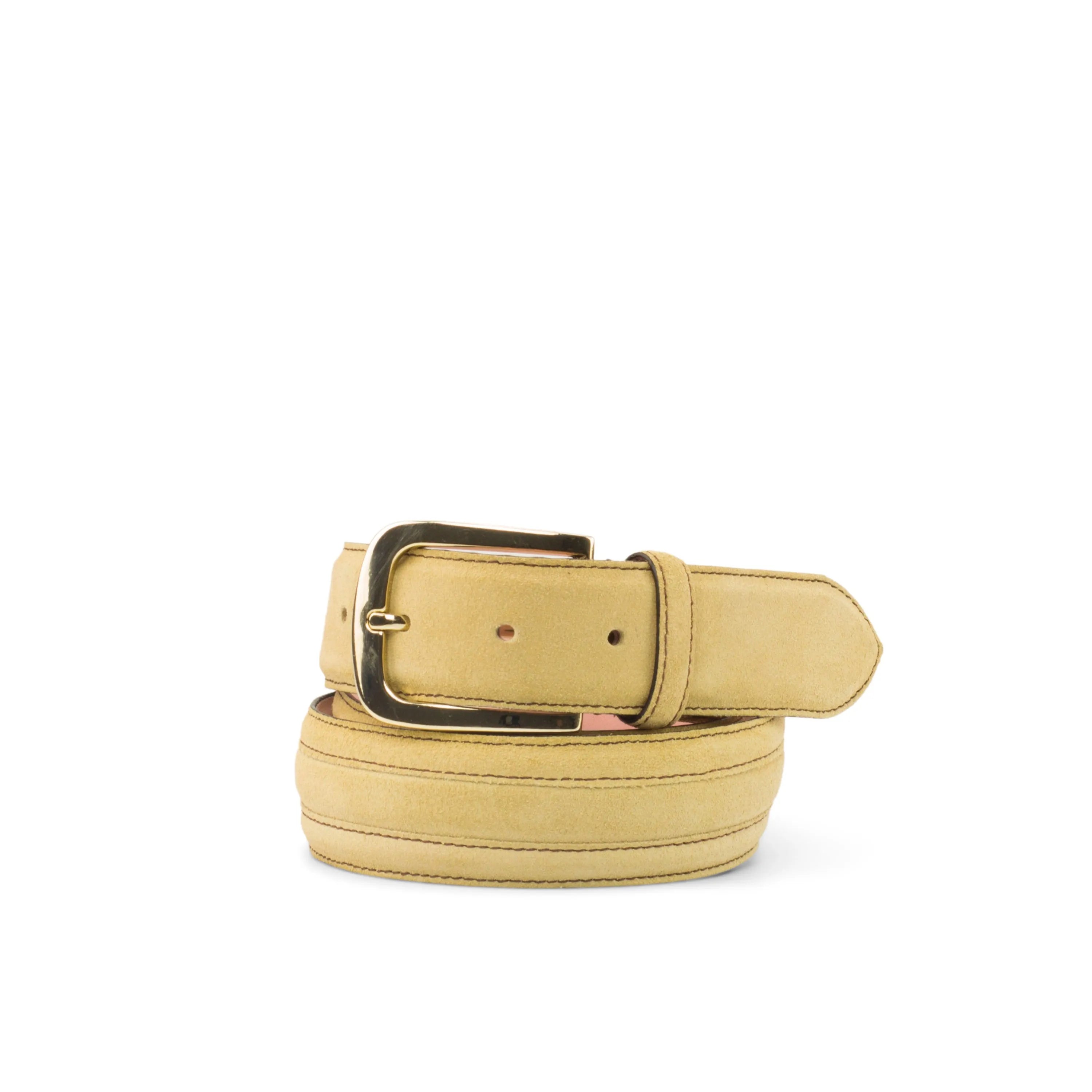 Beige leather Hinto Venice Belt featuring a stylish gold buckle