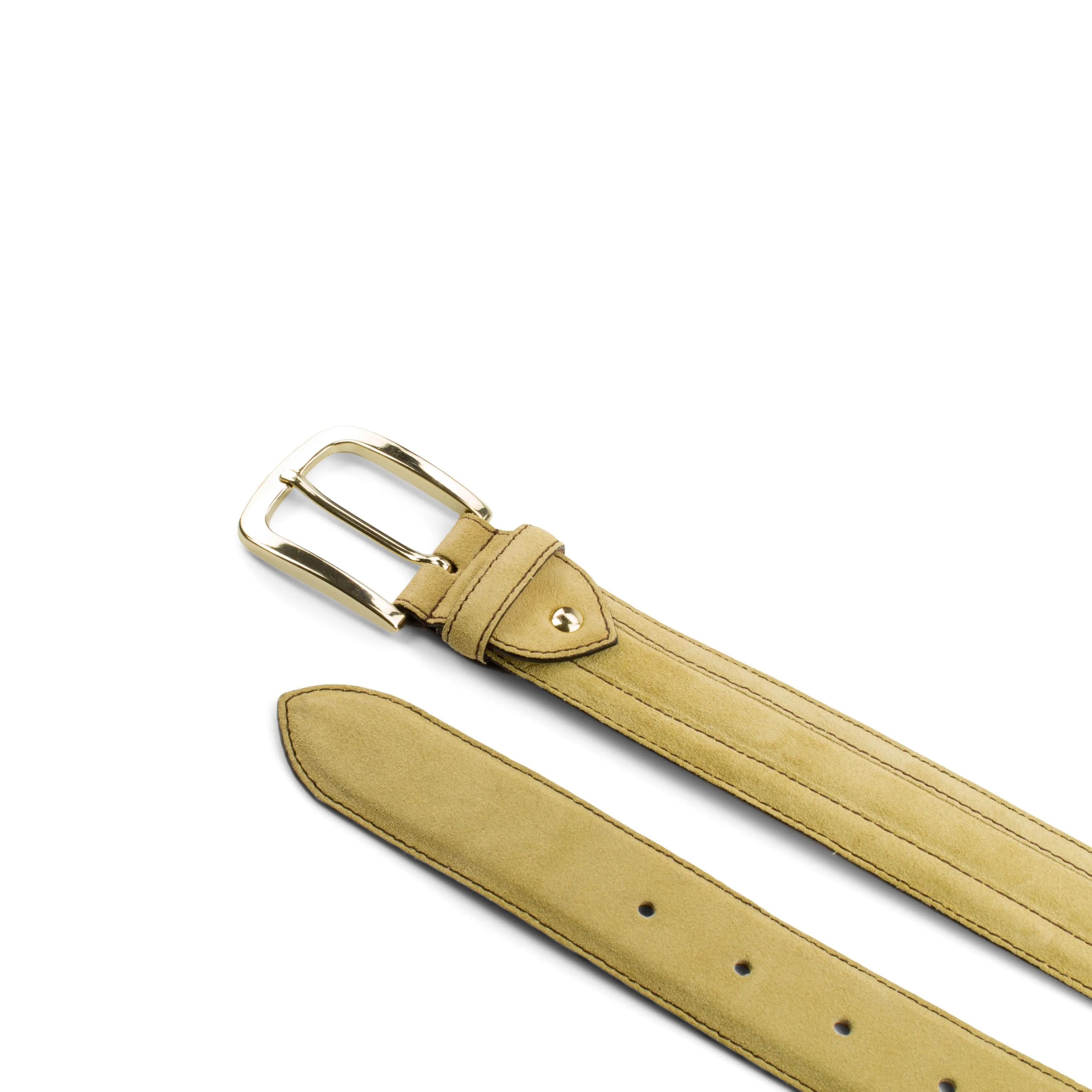 Tan leather Hinto Venice Belt featuring a gold buckle for elegant style