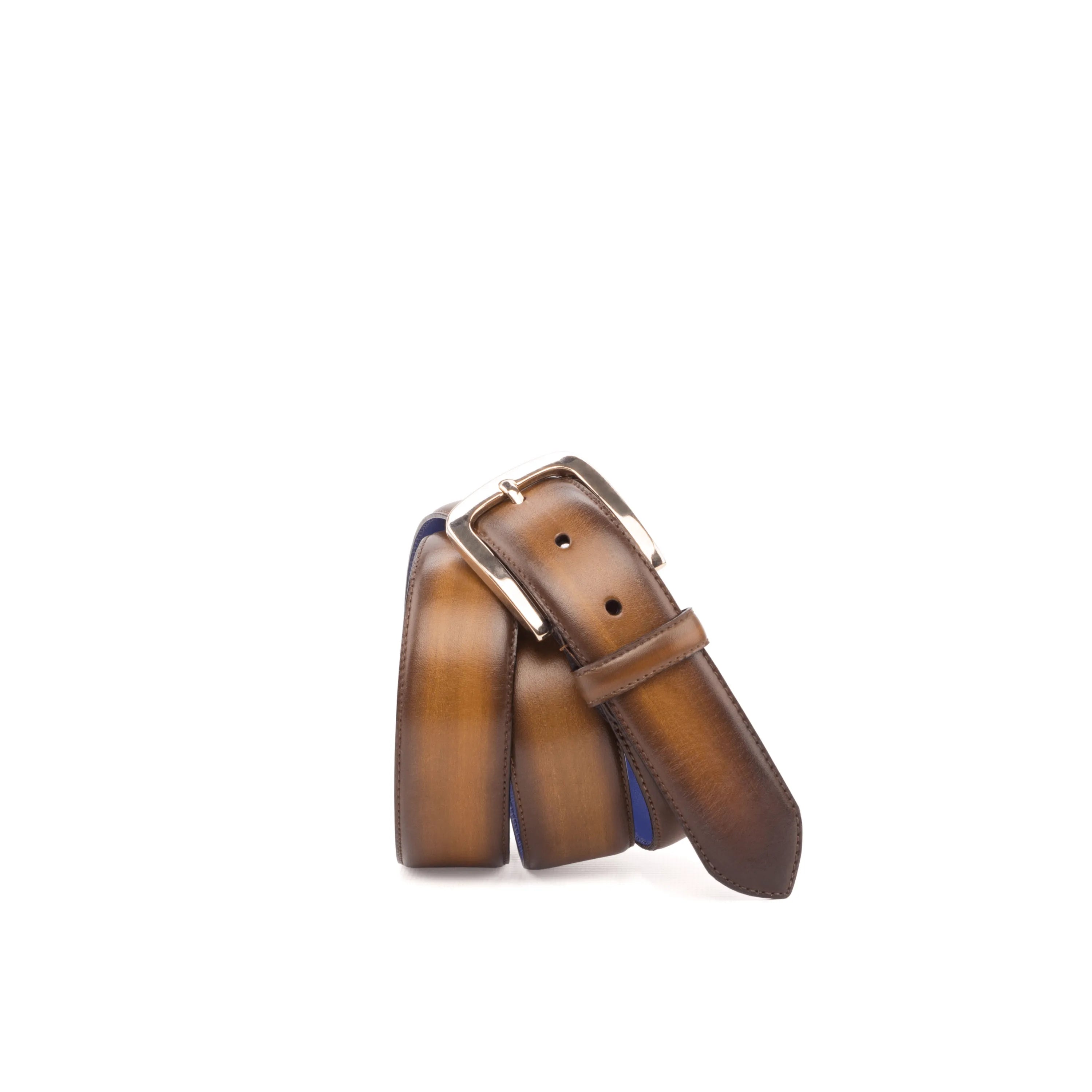 Brown leather Hiob Patina Hamptons Belt featuring a stylish gold buckle