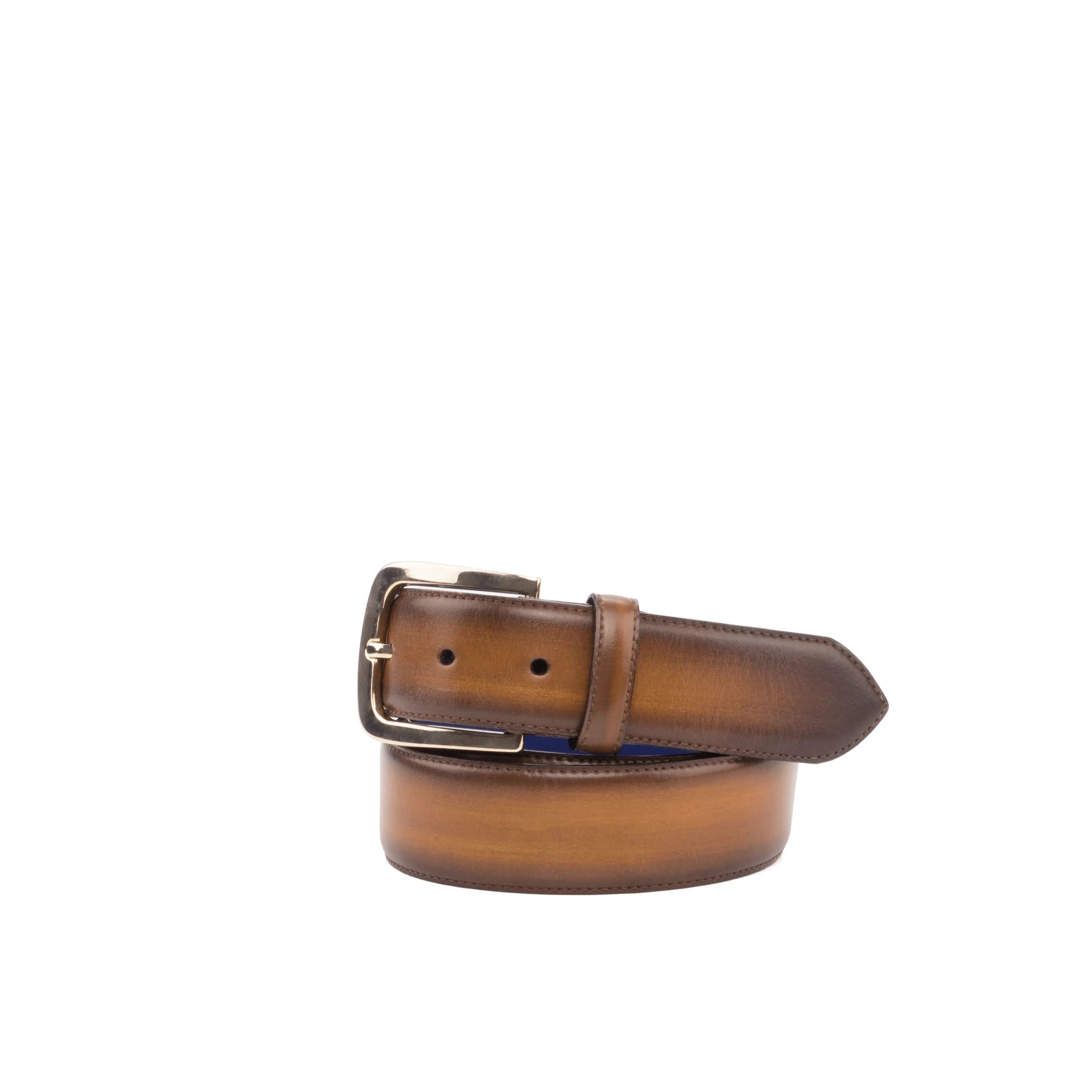 Brown leather Hiob Patina Hamptons Belt featuring a stylish silver buckle