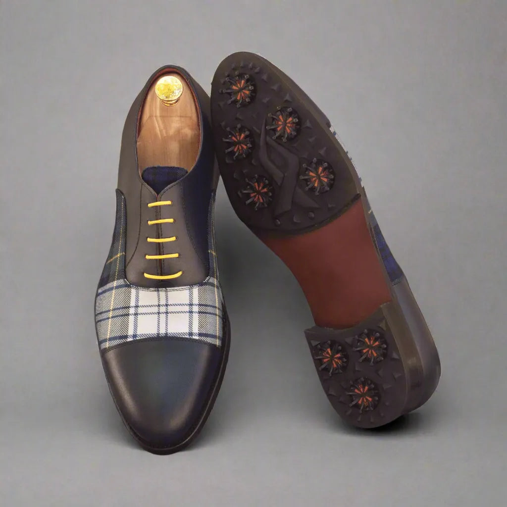 Hogan Oxford Golf shoes featuring plaid design and spikes for optimal performance