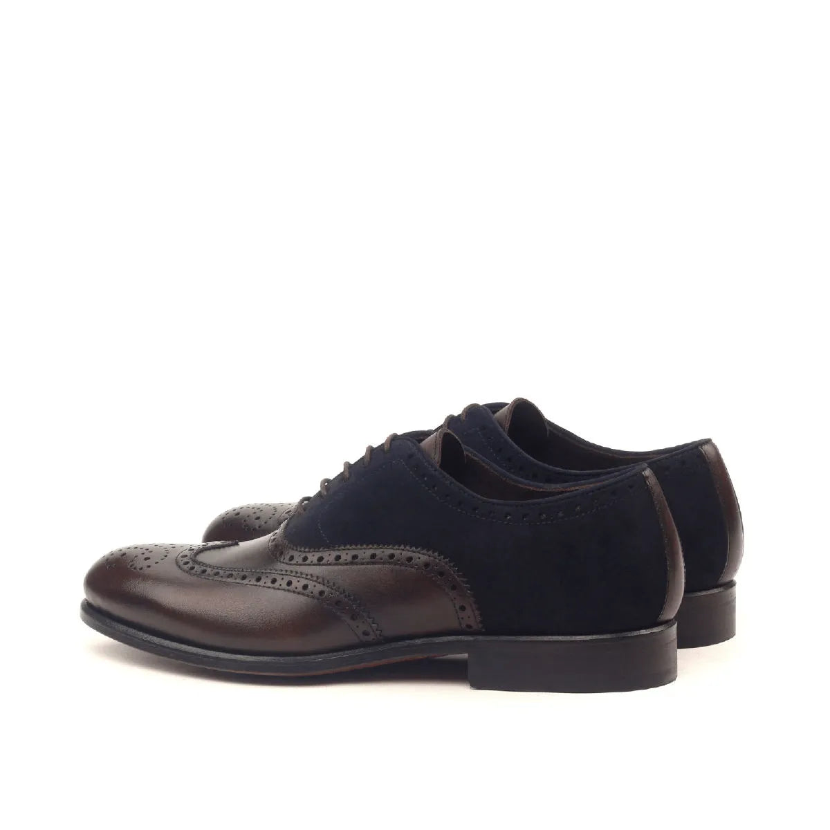 Brown and black leather Honon Full Brogue Shoes featuring a classic brogue patina