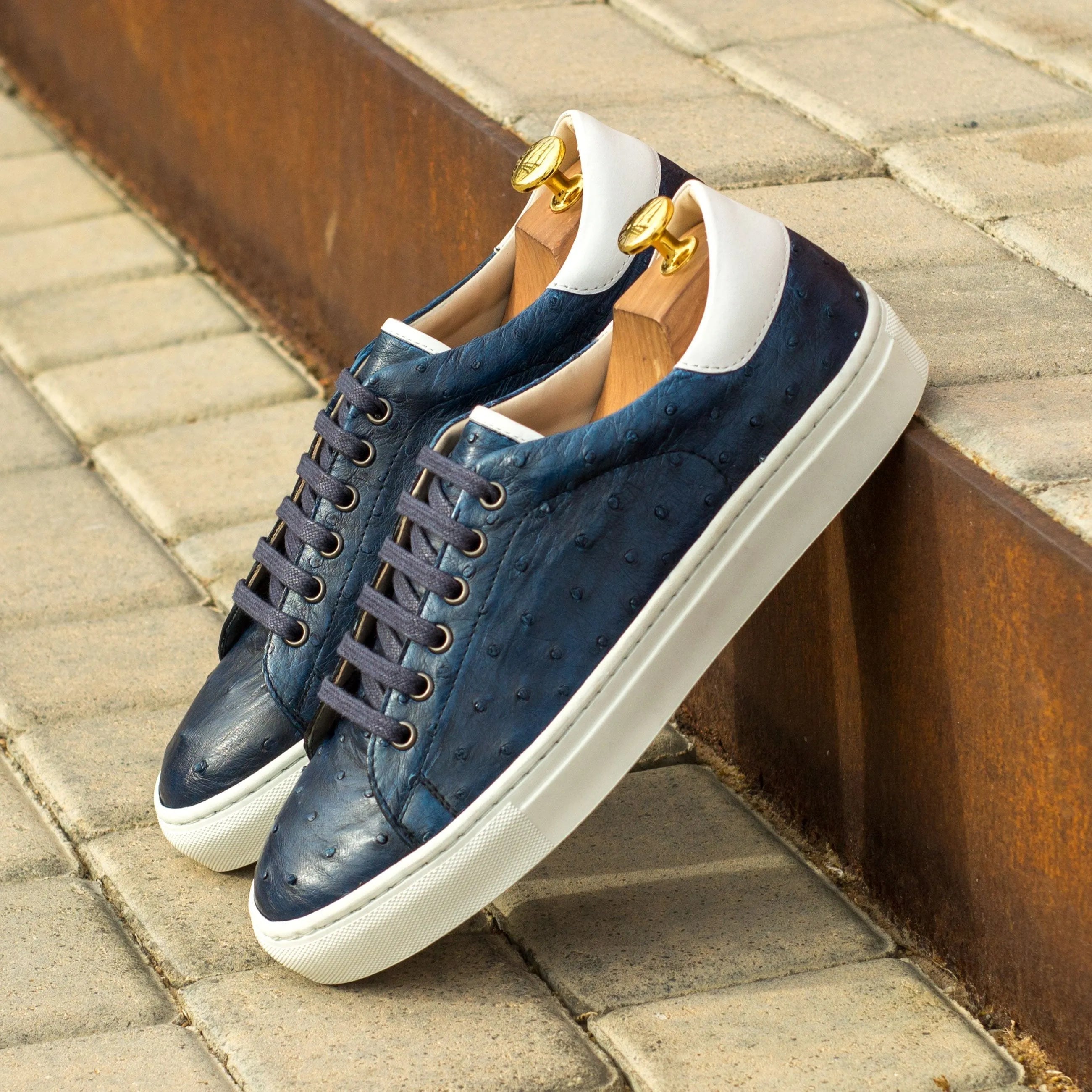 Blue Honovi Trainer Ostrich Sneaker featuring luxurious ostrich leather and a cupsole design