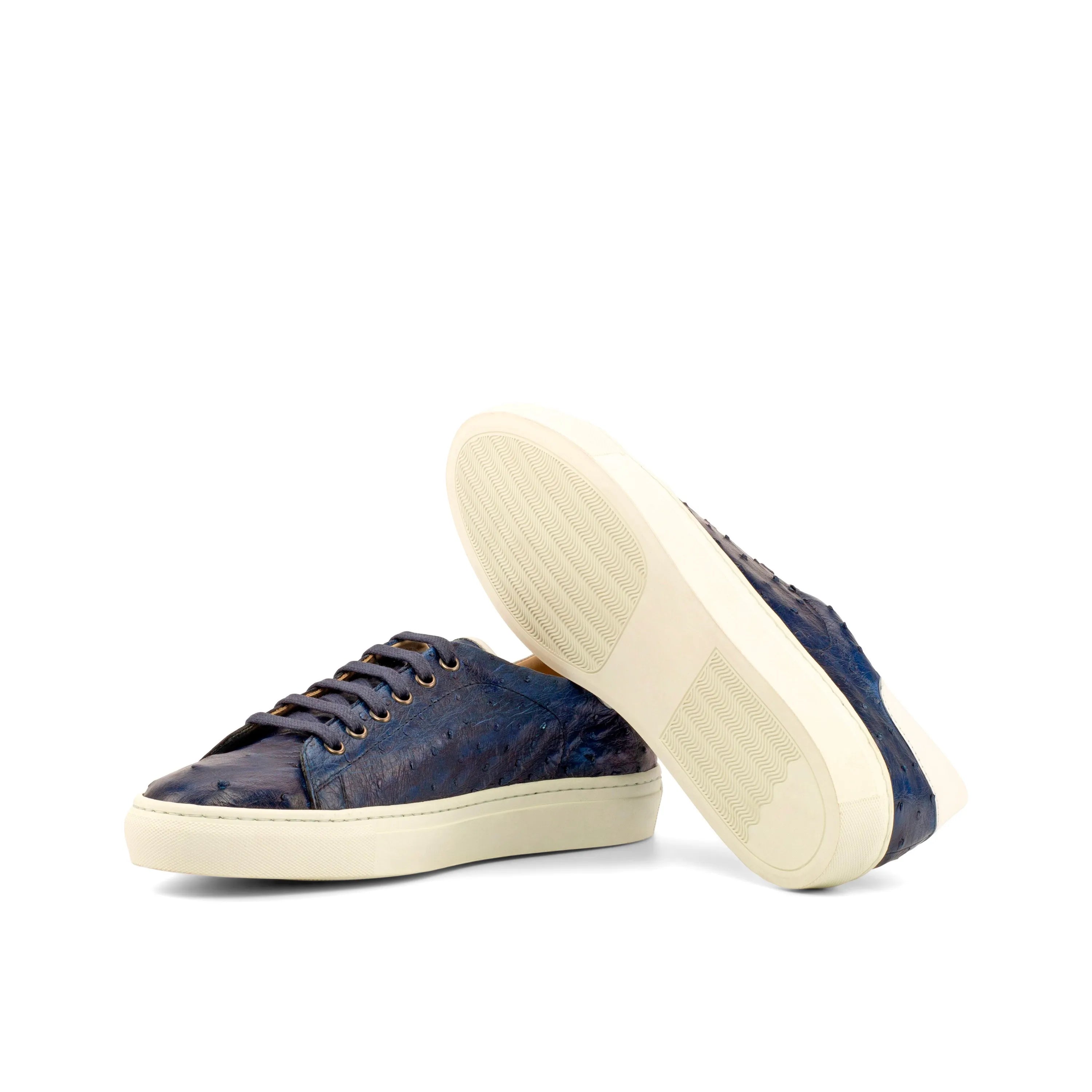 Blue leather sneakers of the Honovi Trainer Ostrich collection with cupsole design