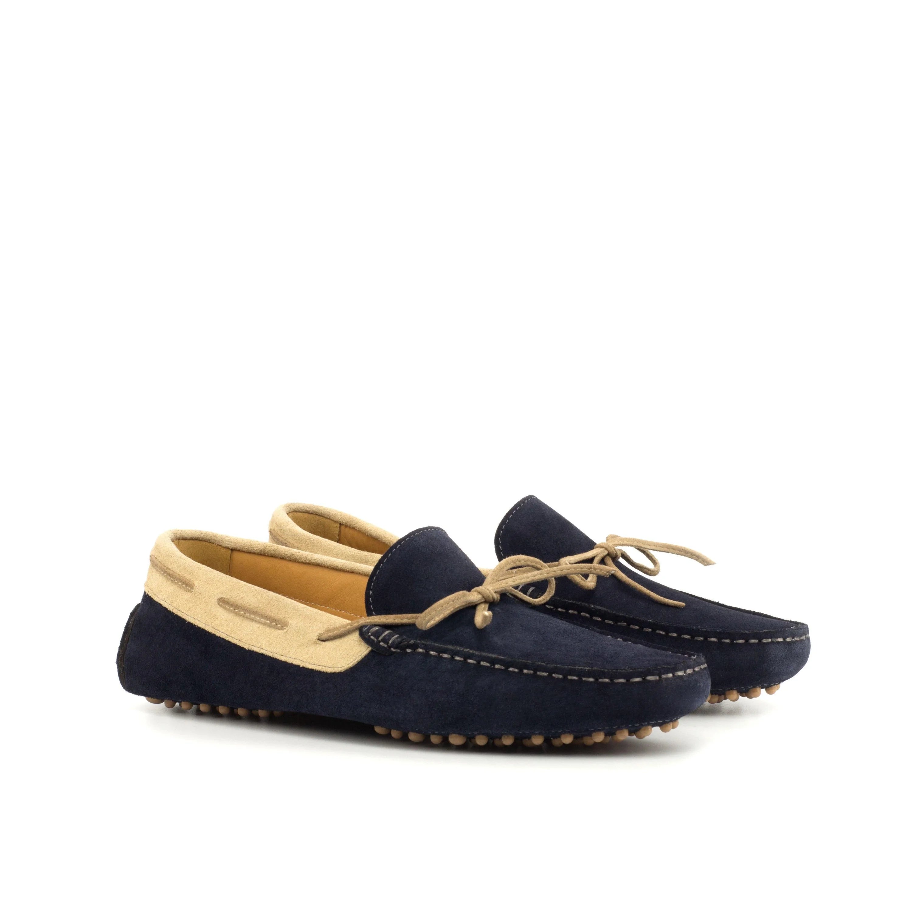 Hudson Driver II navy blue suede moccasins with tan accents