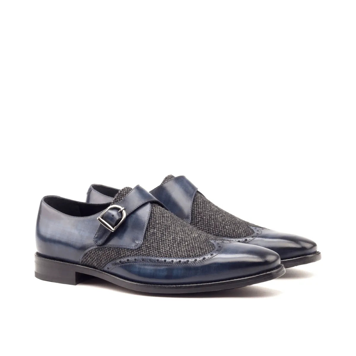 Blue leather and tweed Hudson Single Monk Patina single monk shoes for sophisticated style