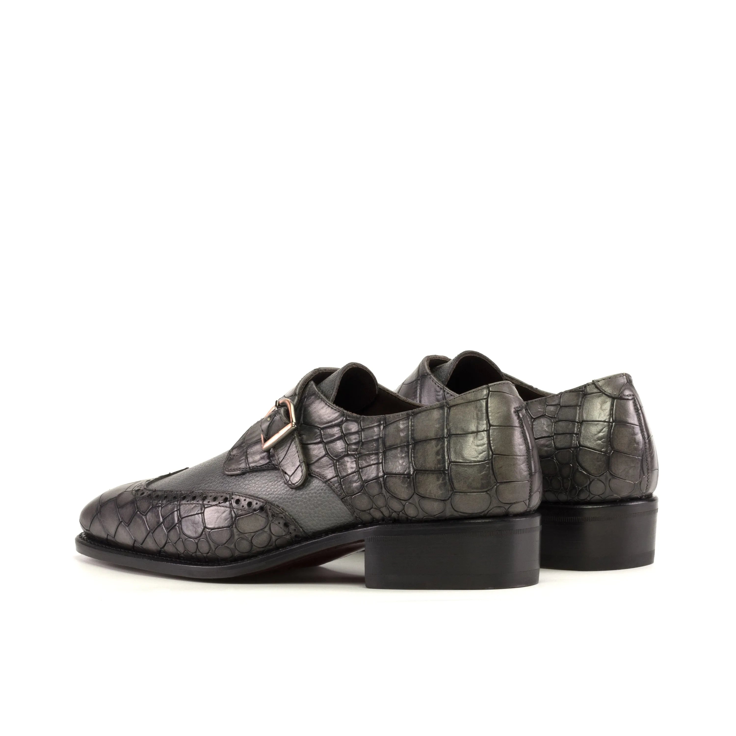 Gray crocodile-patterned Huracan Single Monk strap shoes for stylish footwear choices