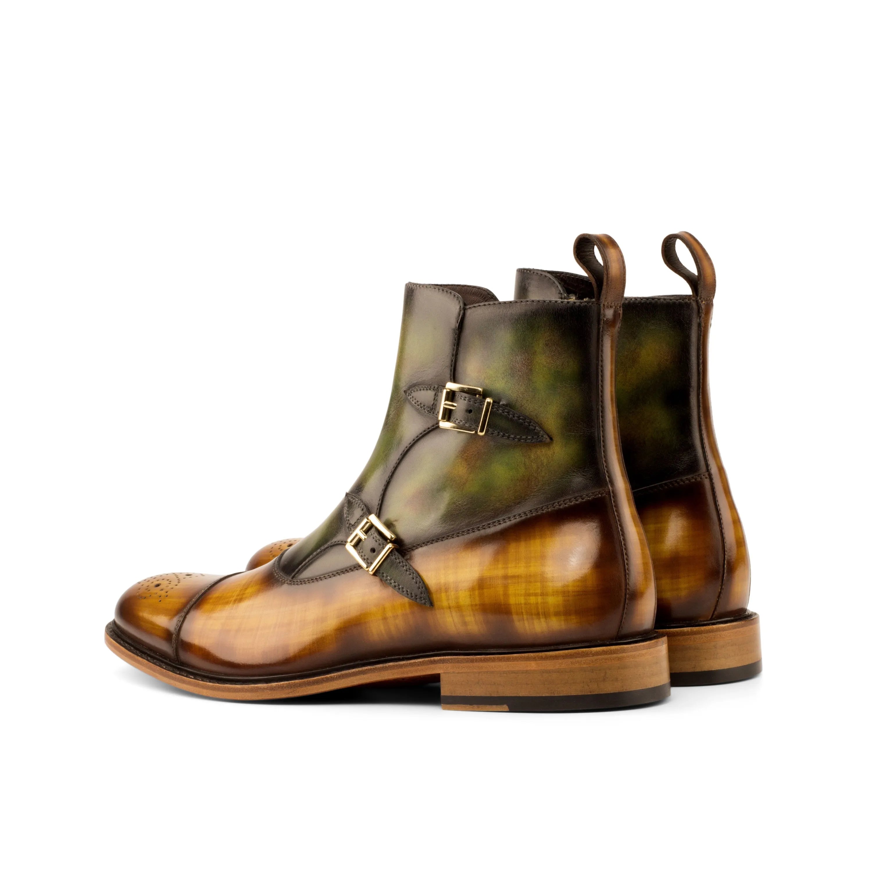 Leather double monk strap boots from the Igasho Octavian Patina collection