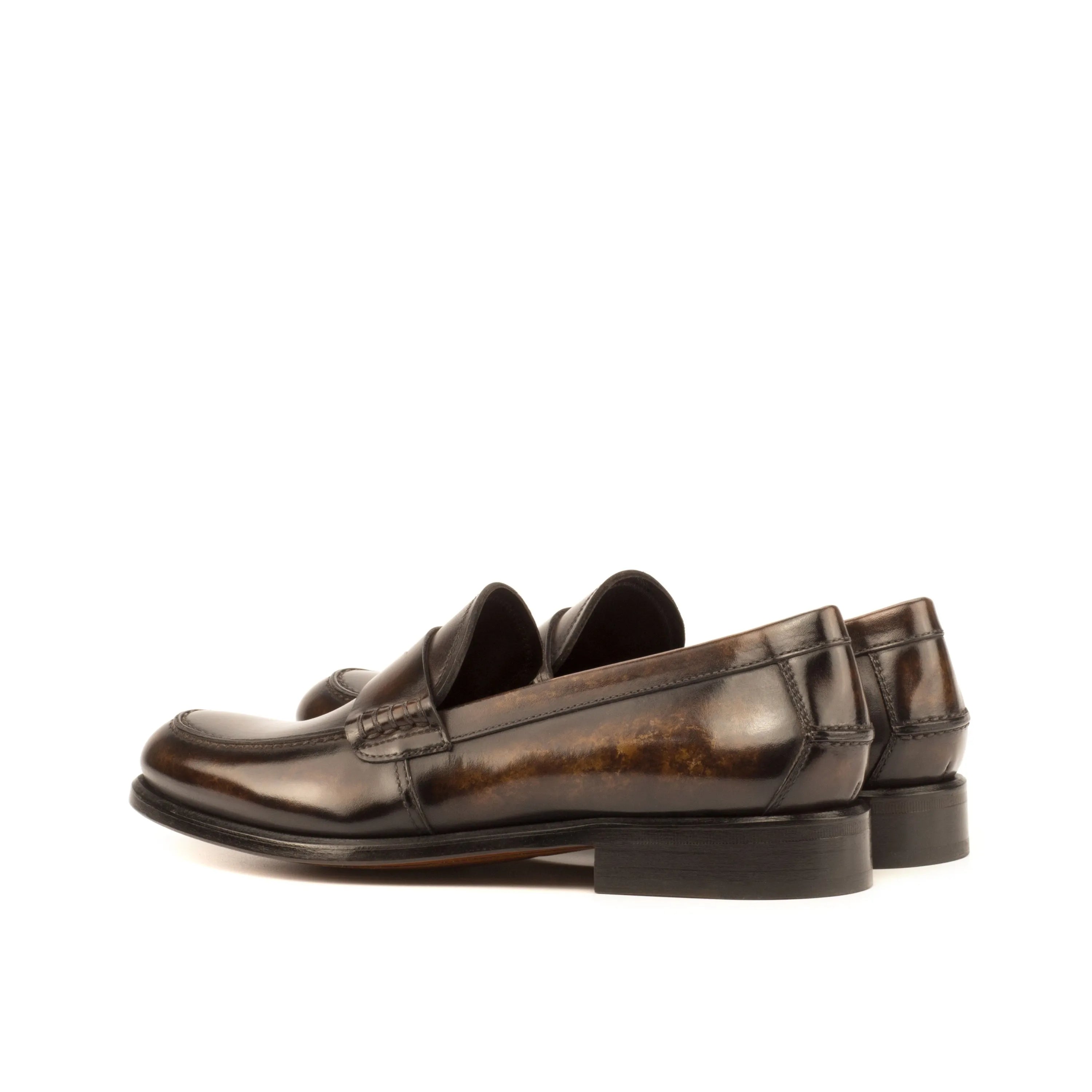 Brown leather Indi Ladies Patina Loafers showcased in elegant display