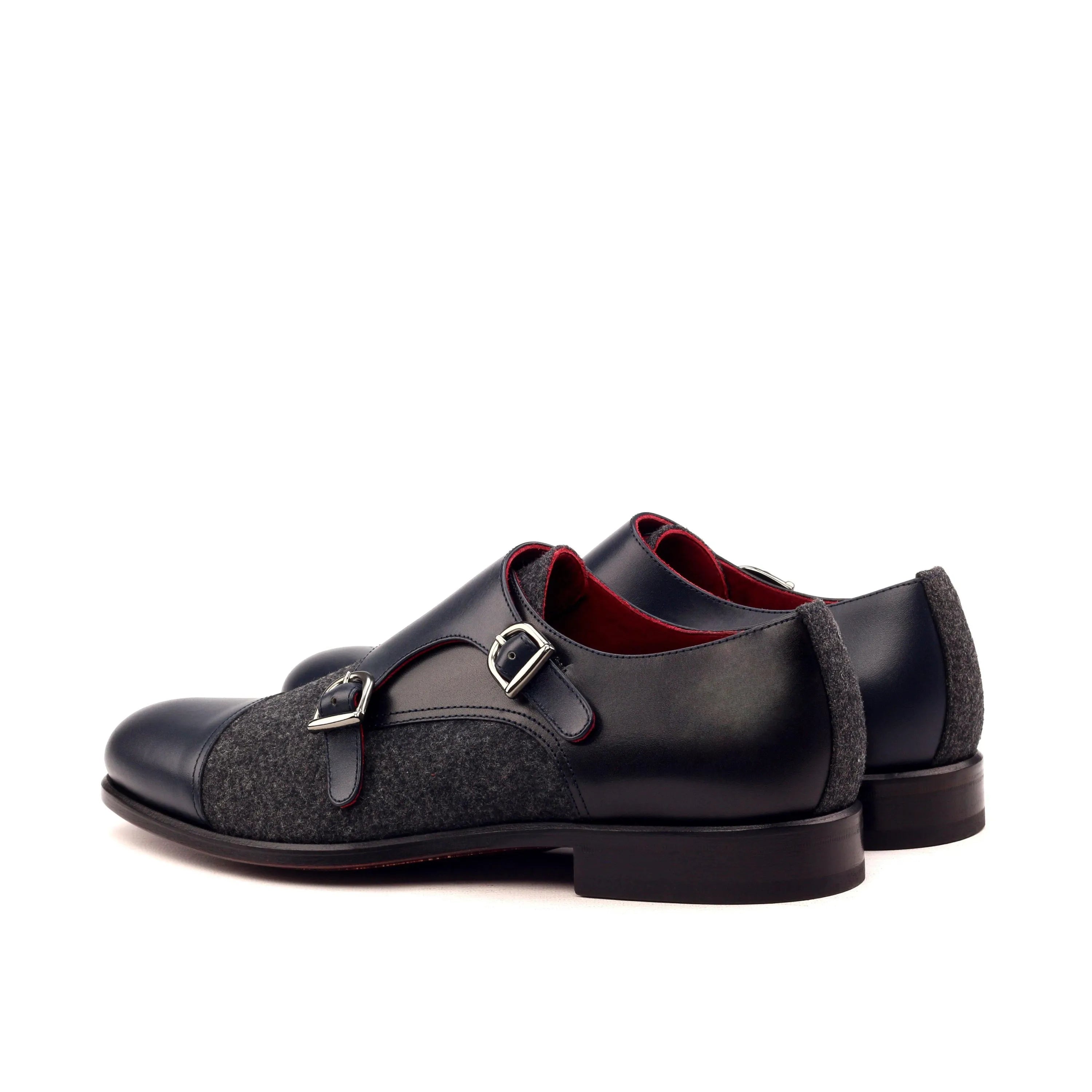 Pair of black leather and gray tweed double monk shoes, Ineffable Double Monk style
