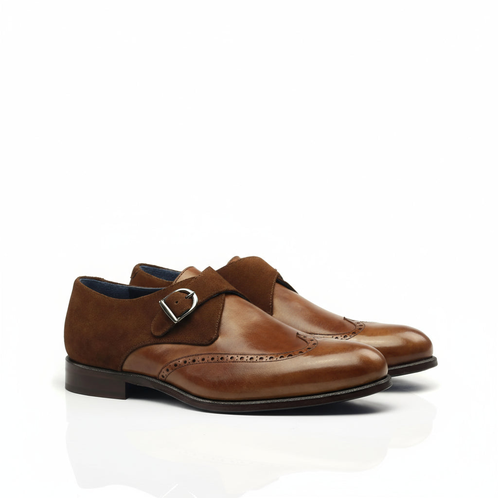 Brown leather monk strap shoes, Jabrann Single Monk in medium brown, stylish and elegant