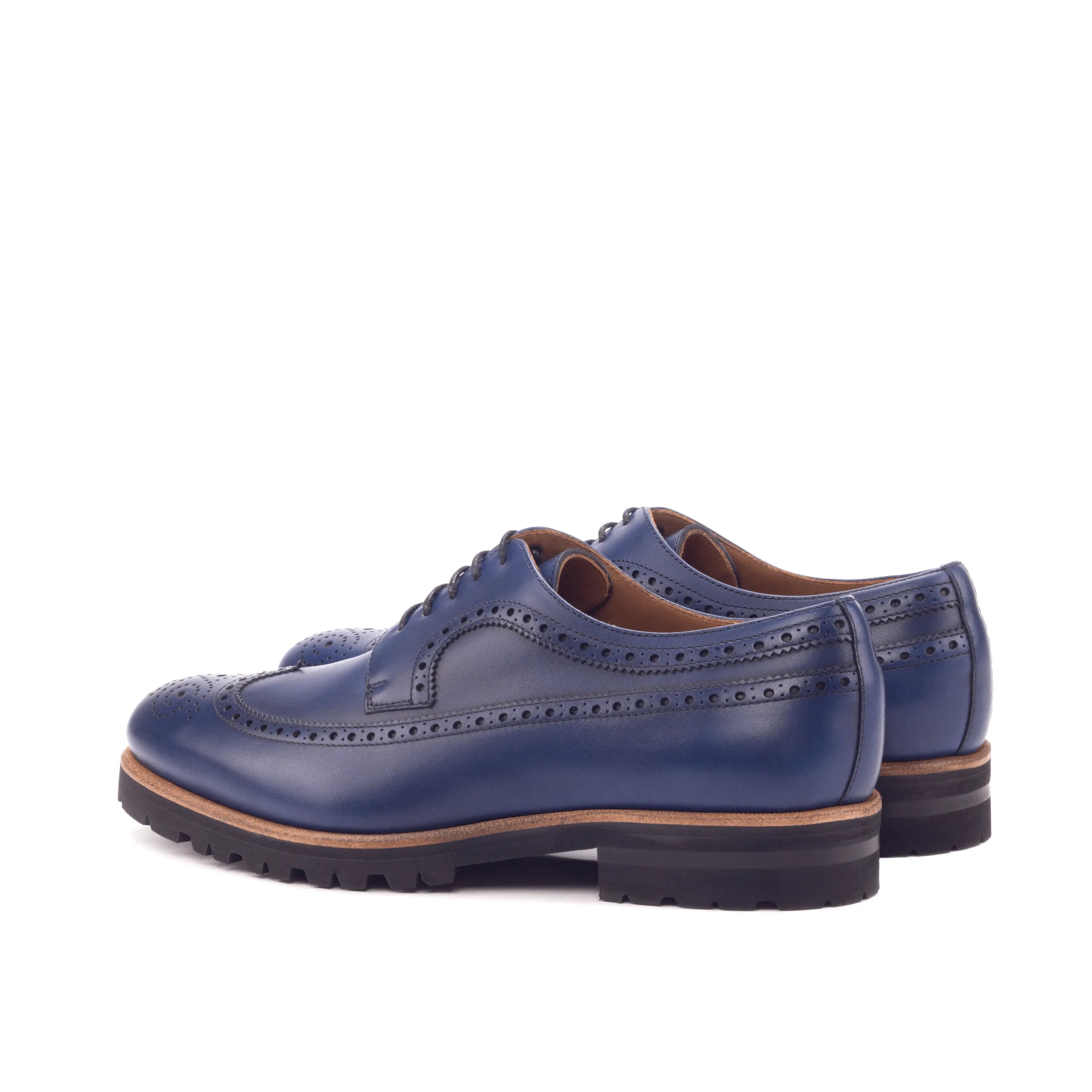 Blue leather brogue shoes, JackD Longwing Blucher, exemplifying elegance and style