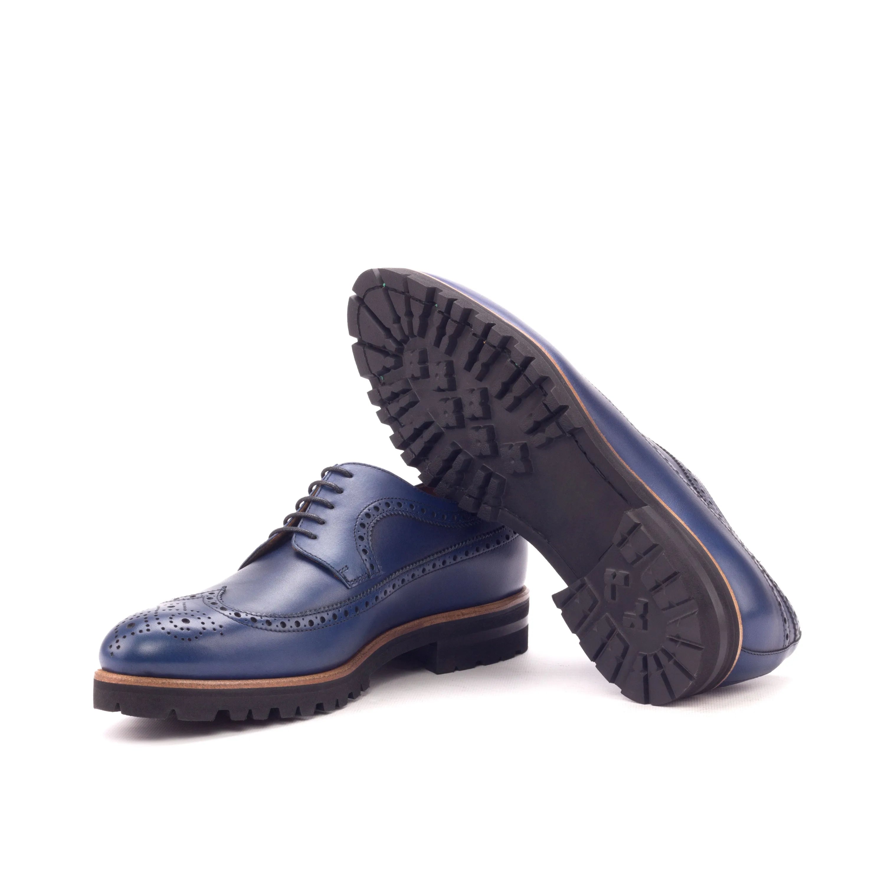 Blue leather brogue shoes from the JackD Longwing Blucher collection