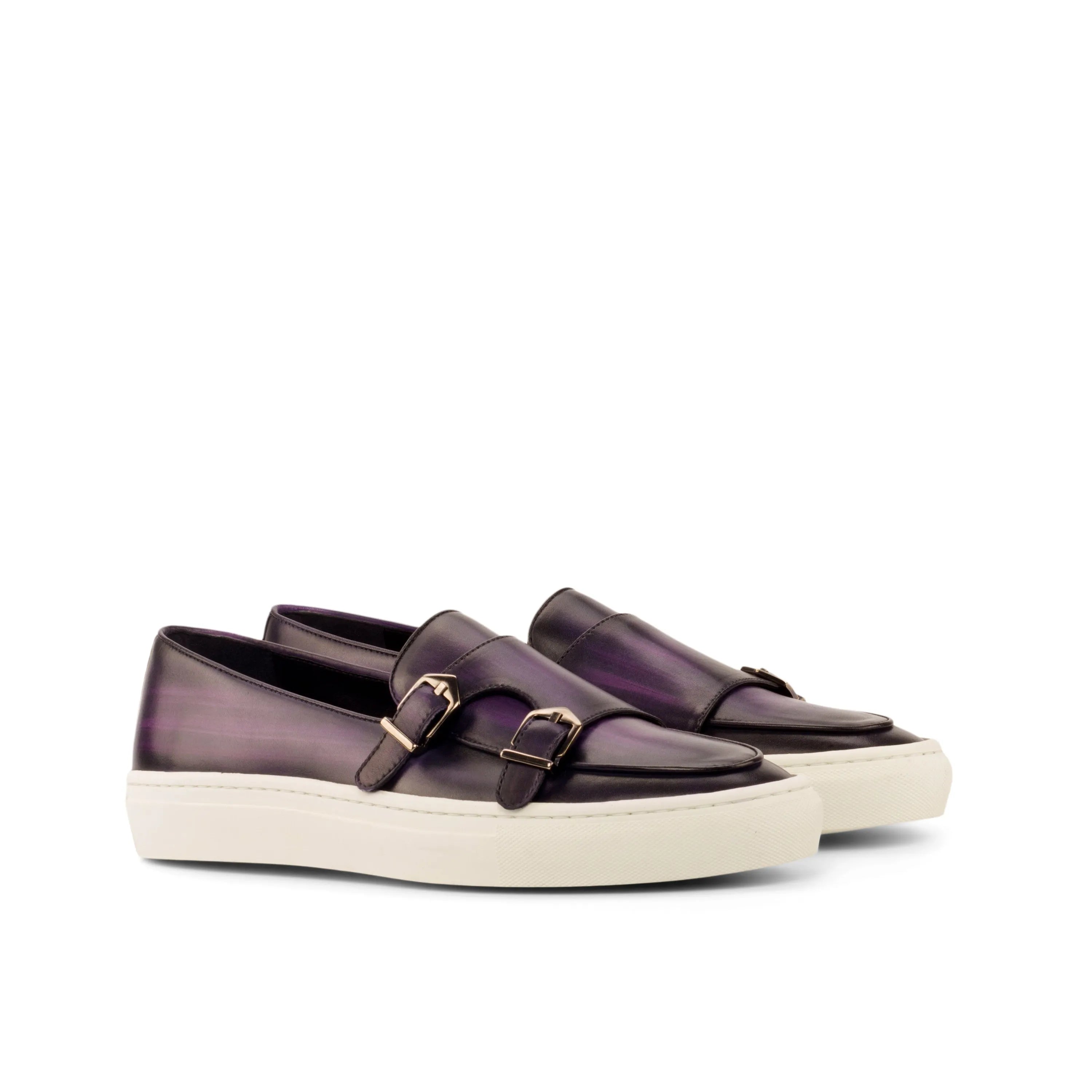 Purple leather Double Monk Jacy Patina Monk Sneakers enhancing casual elegance