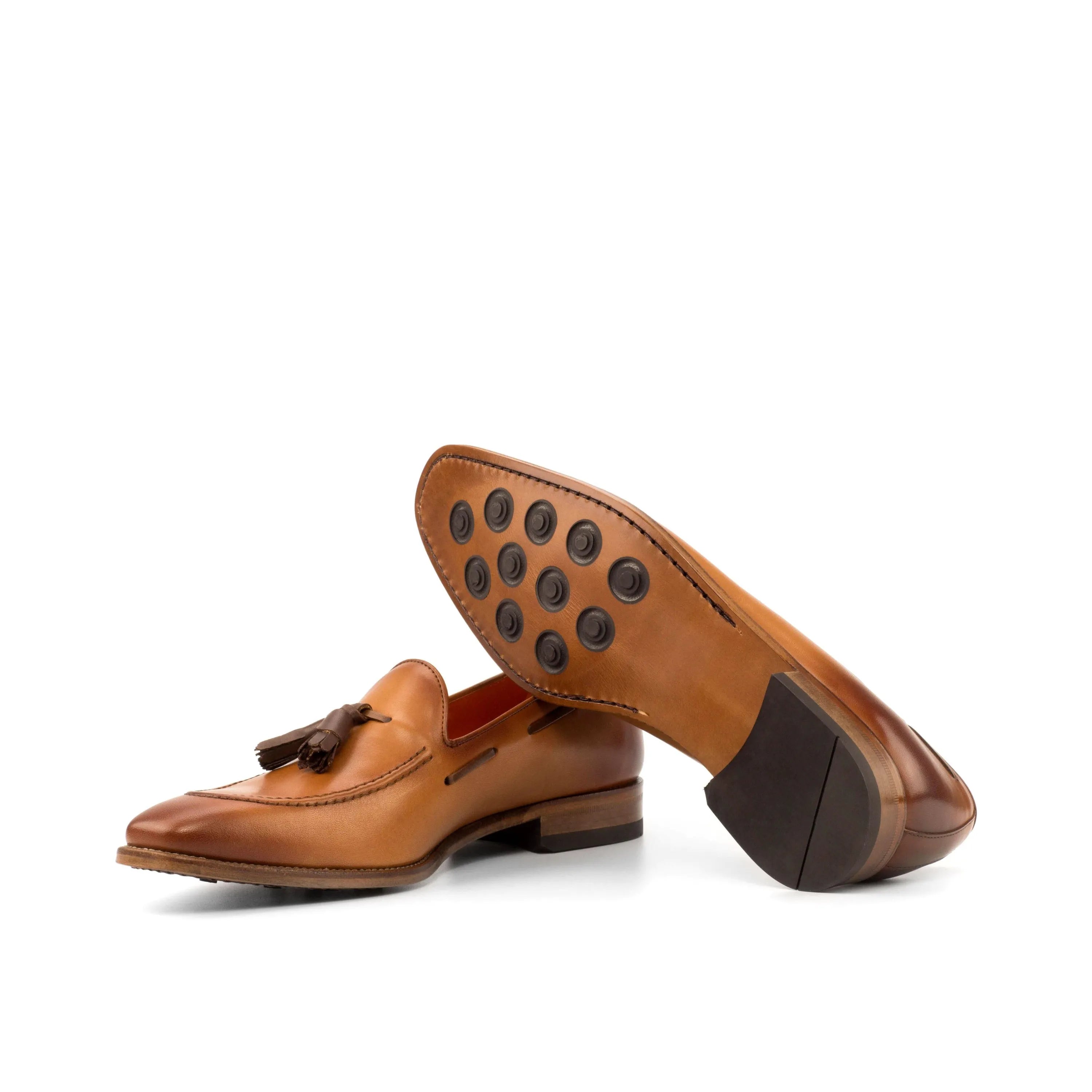 Tan leather tassel loafers from Jag Loafers, luxury bespoke shoes for men
