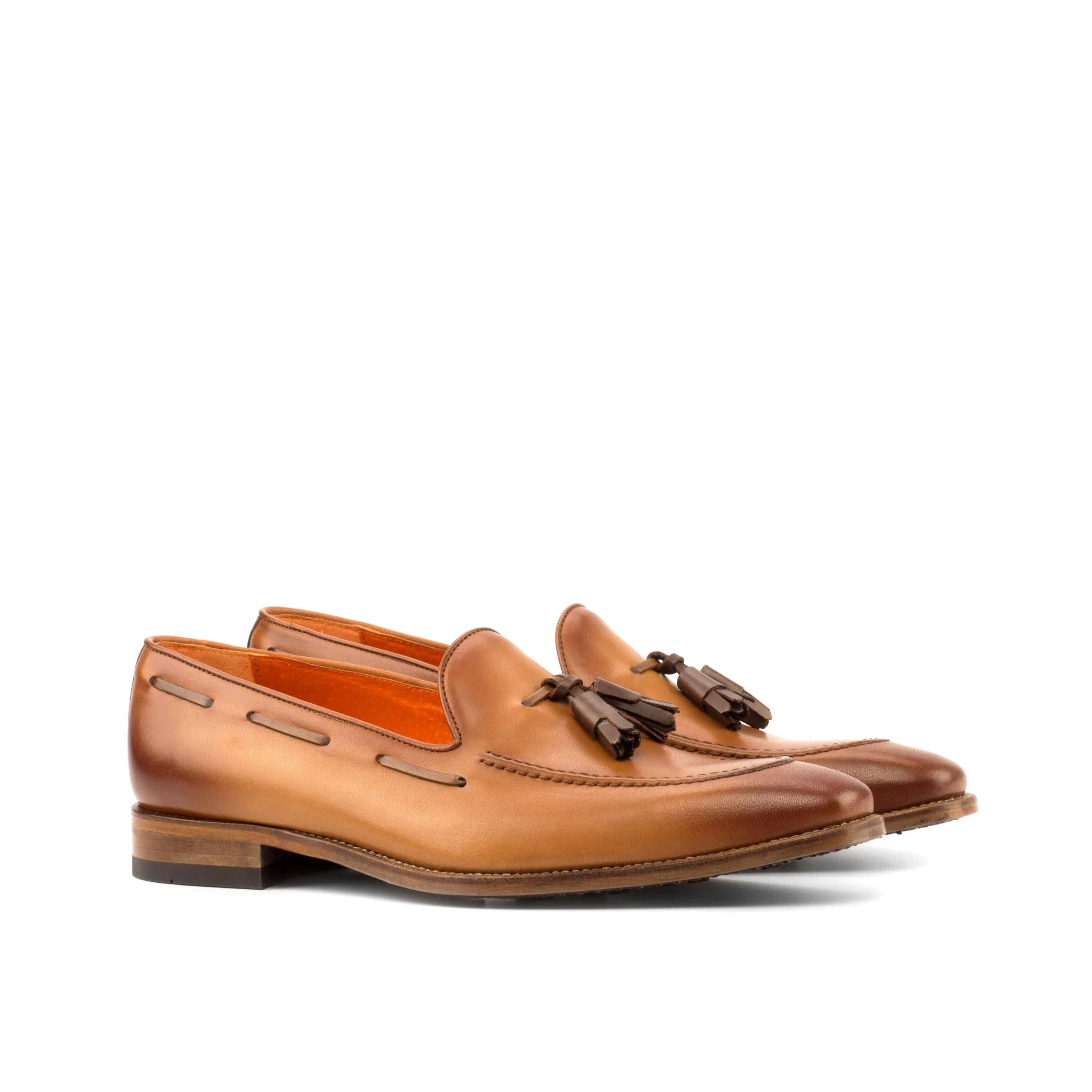Tan leather tassel loafers from Jag Loafers, featuring luxury bespoke shoes for men