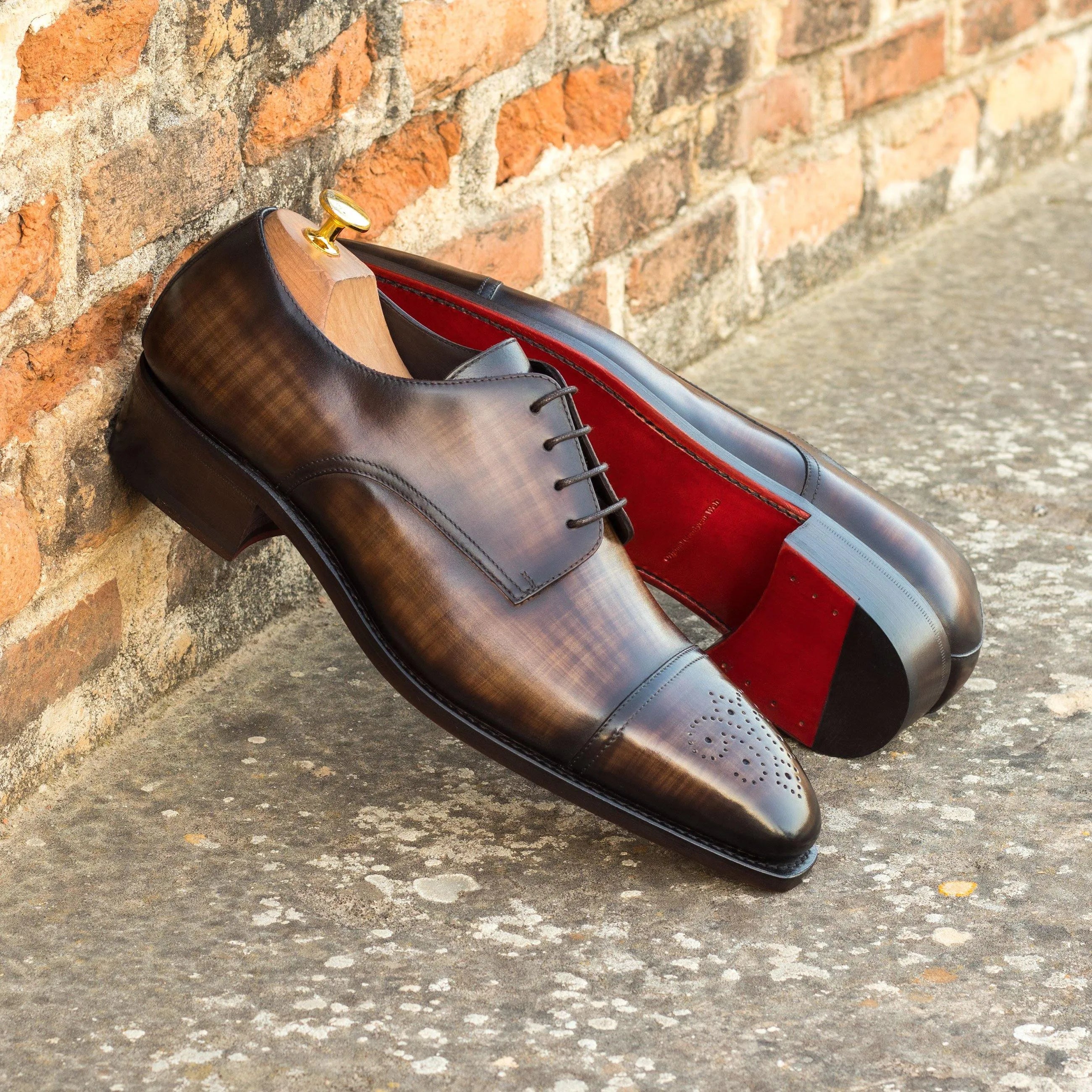 Brown leather Jake Patina Derby Shoes featuring a stylish derby split toe design