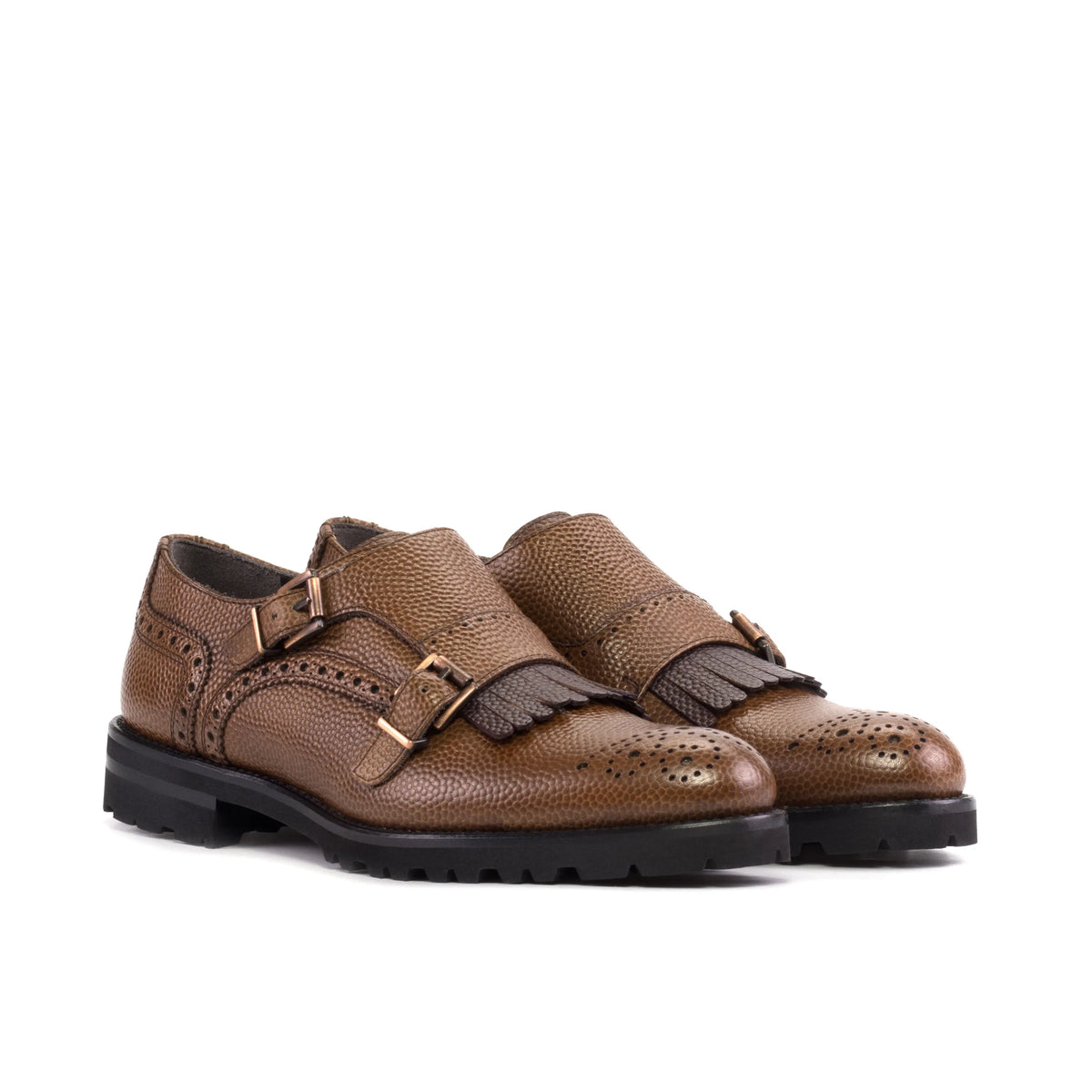 Brown Leather Kiltie Monk Strap Dress Shoes Mens Wingtip Brogue Kiltie Monk Strap Loafer Dress Jamaica  main image 3