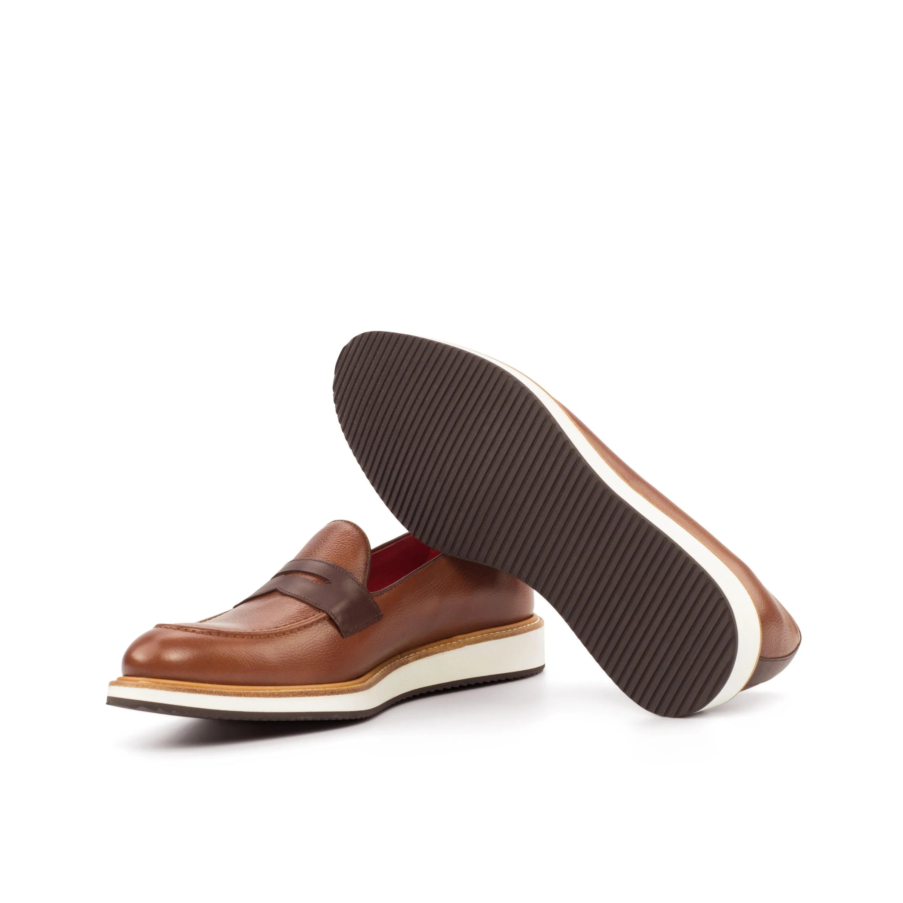 Brown leather penny loafers, part of James Lu Loafers, luxury bespoke shoes for men