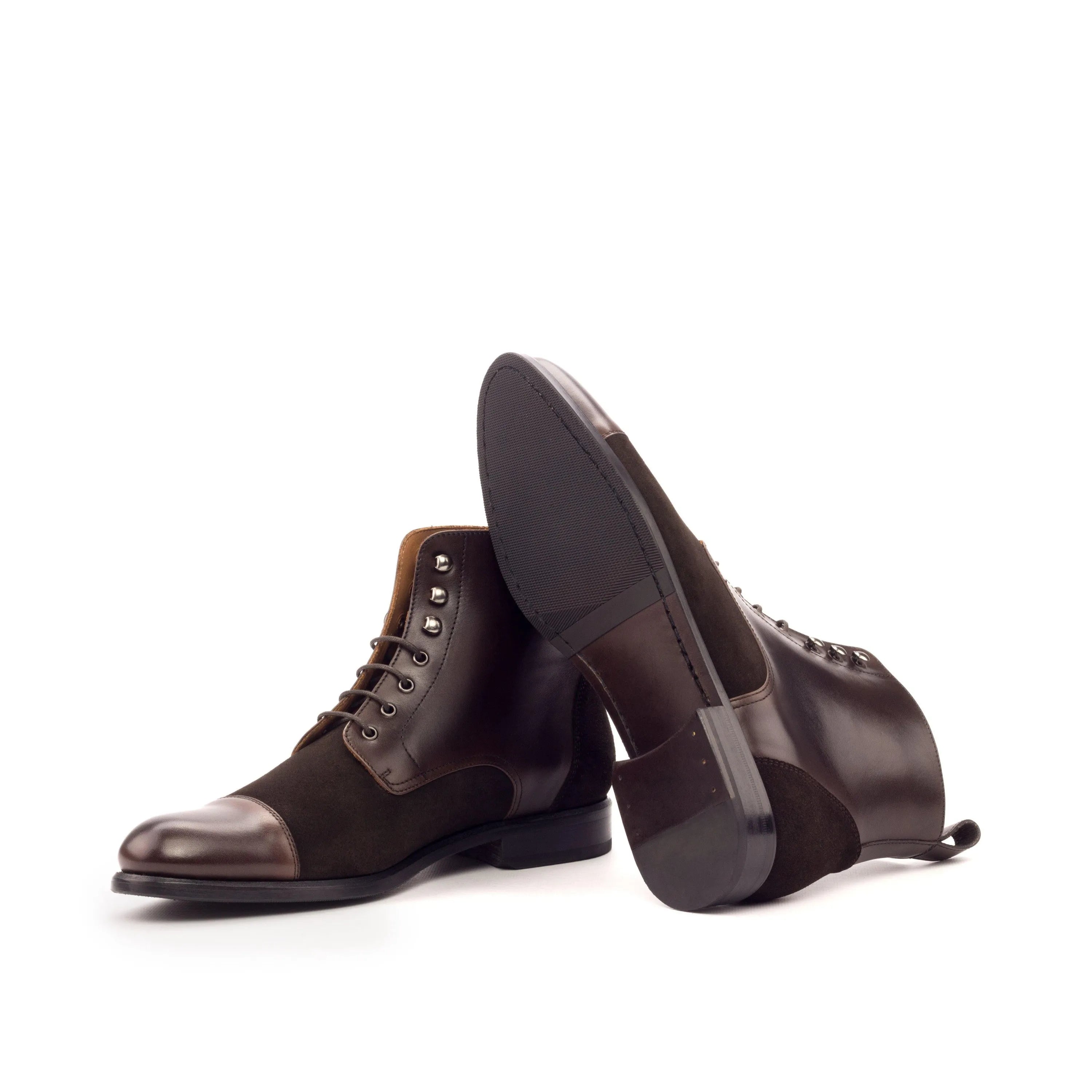 Brown leather and suede Jamila Ladies Captoe Boots II in dark brown color